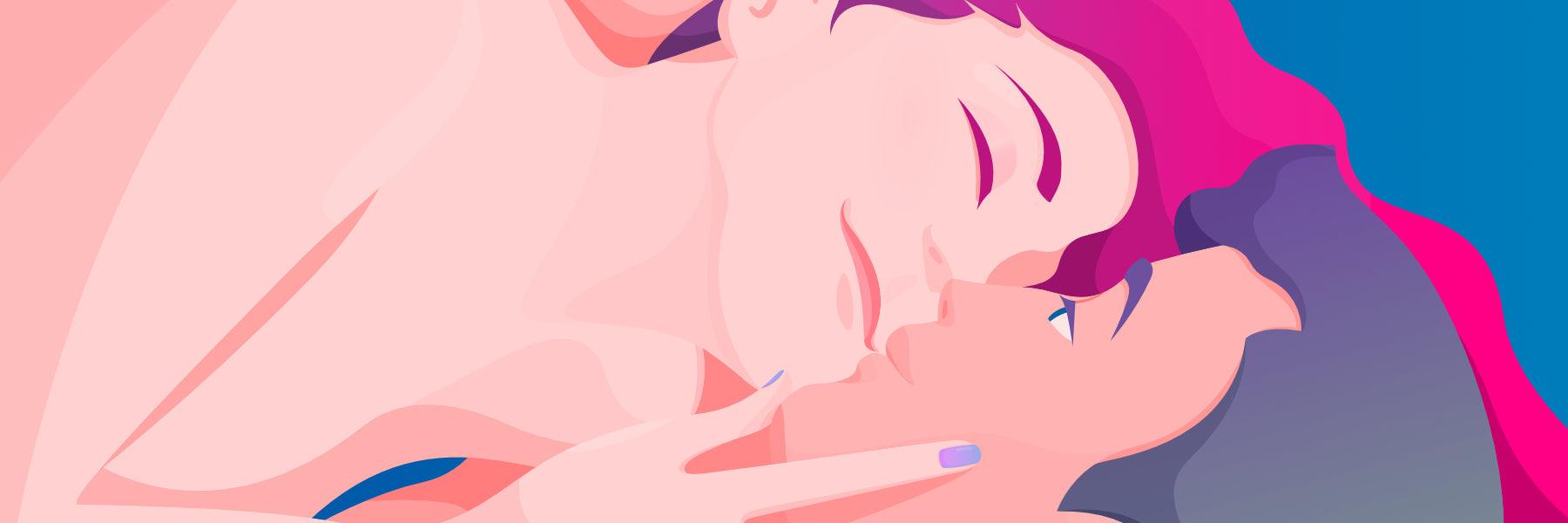 Close-up of young women and man snuggling front-to-front