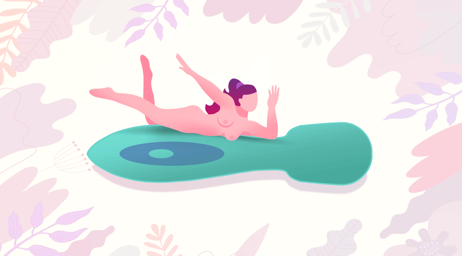 Animated naked young woman laying on clitoral massage wand