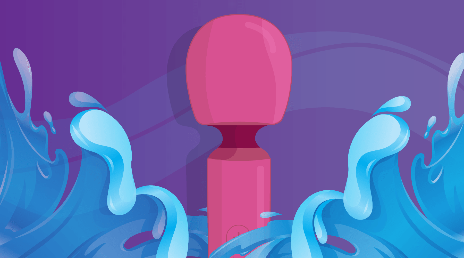 Pink personal massager with blue splash on a purple background, JIMMYJANE luxury adult brand