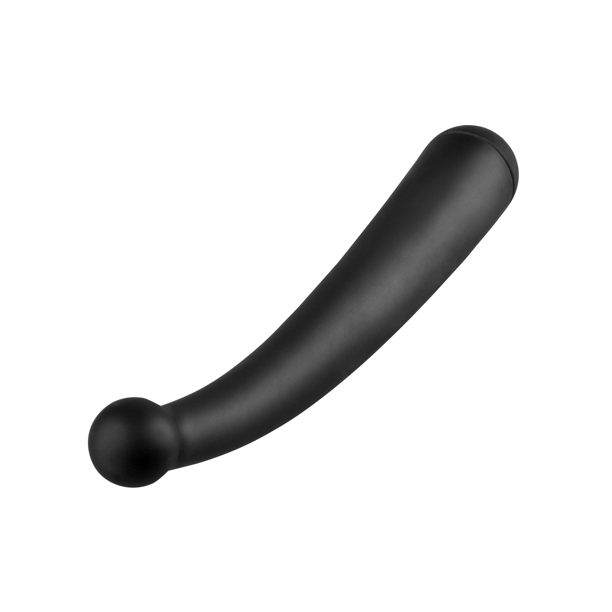 Black curved toy facing down on a white background