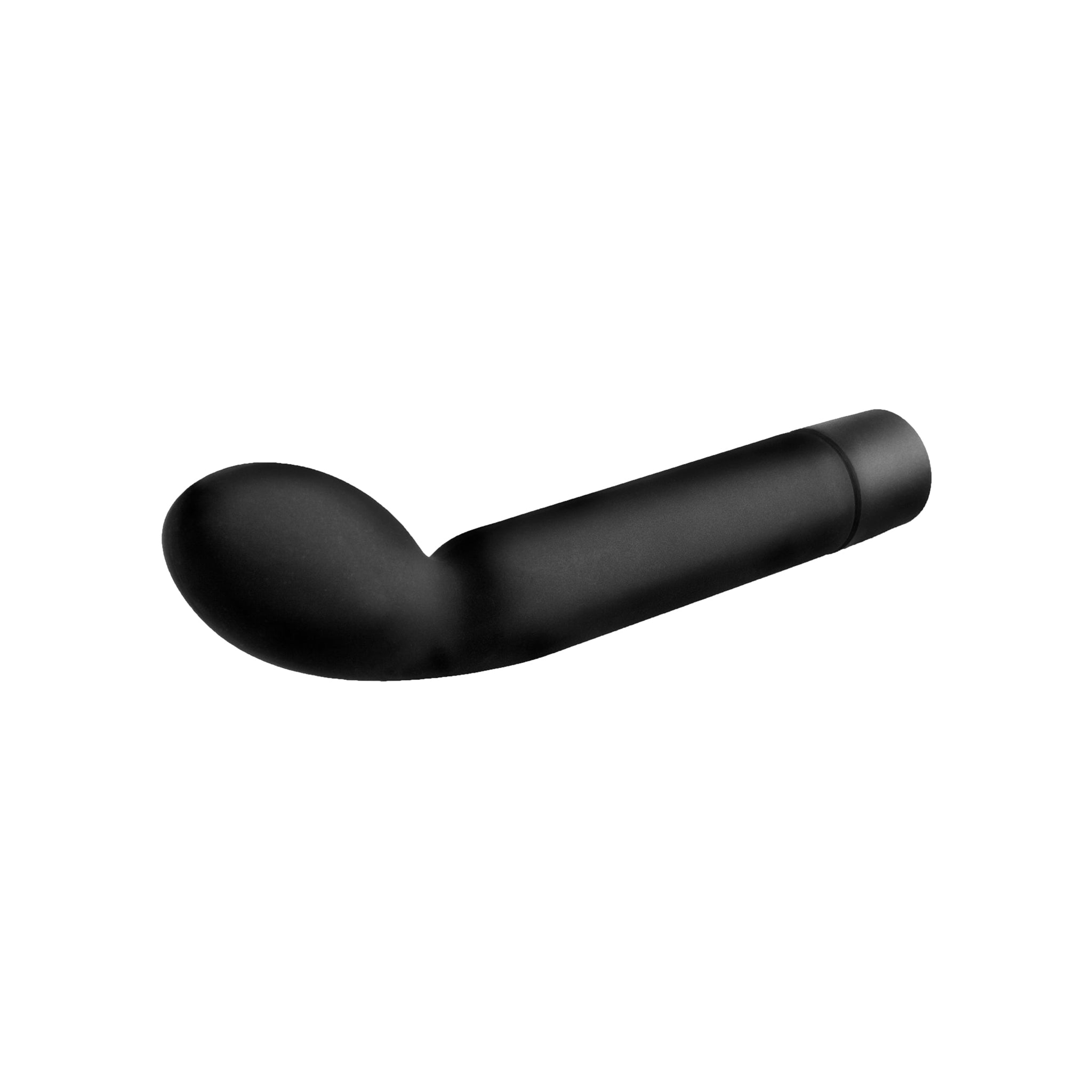 Black curved toy on a white background laying down.