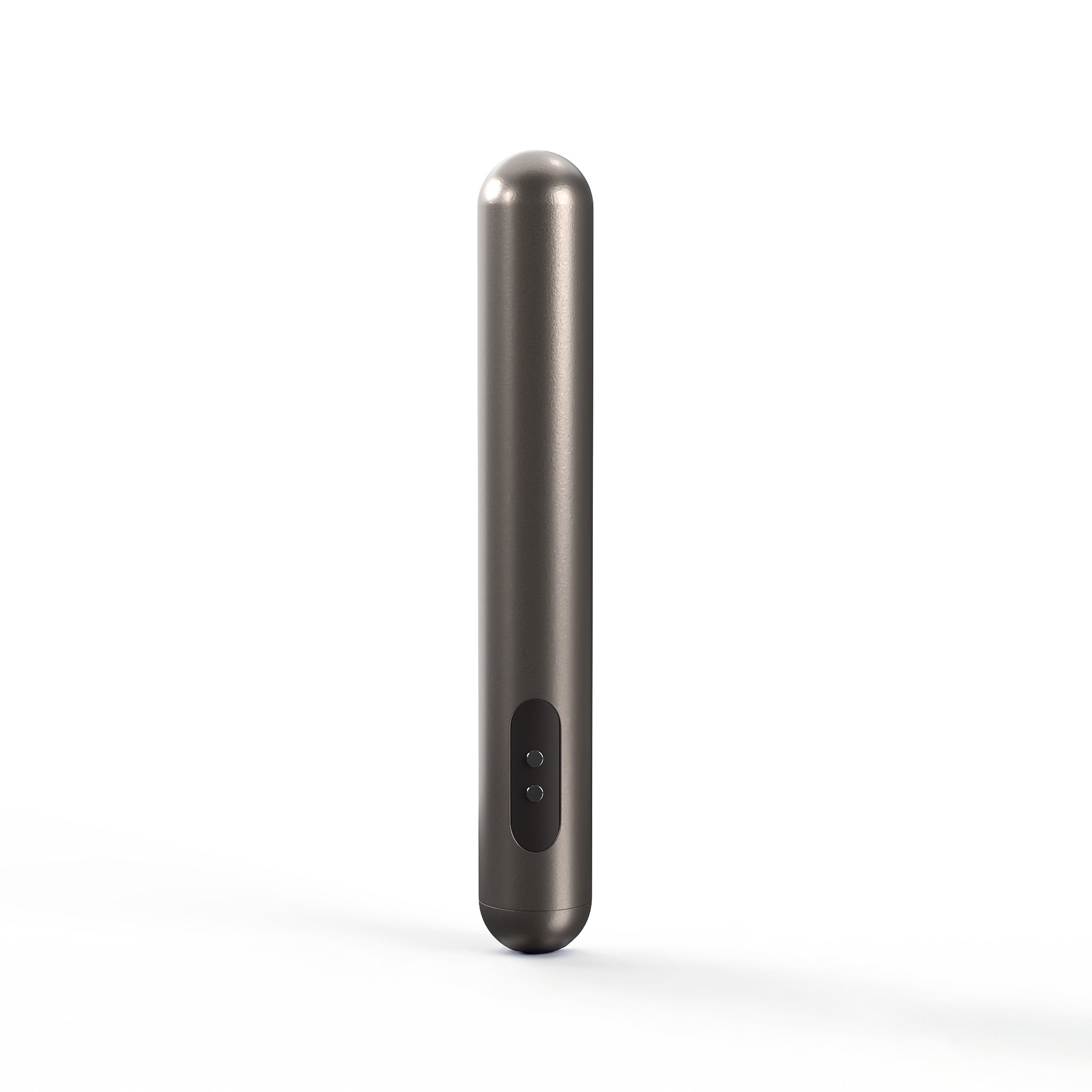 The JIMMYJANE® Chroma™ is a sleek, metallic bullet vibrator with two front buttons. Compact, waterproof, and elegantly designed, it stands upright on a white background.