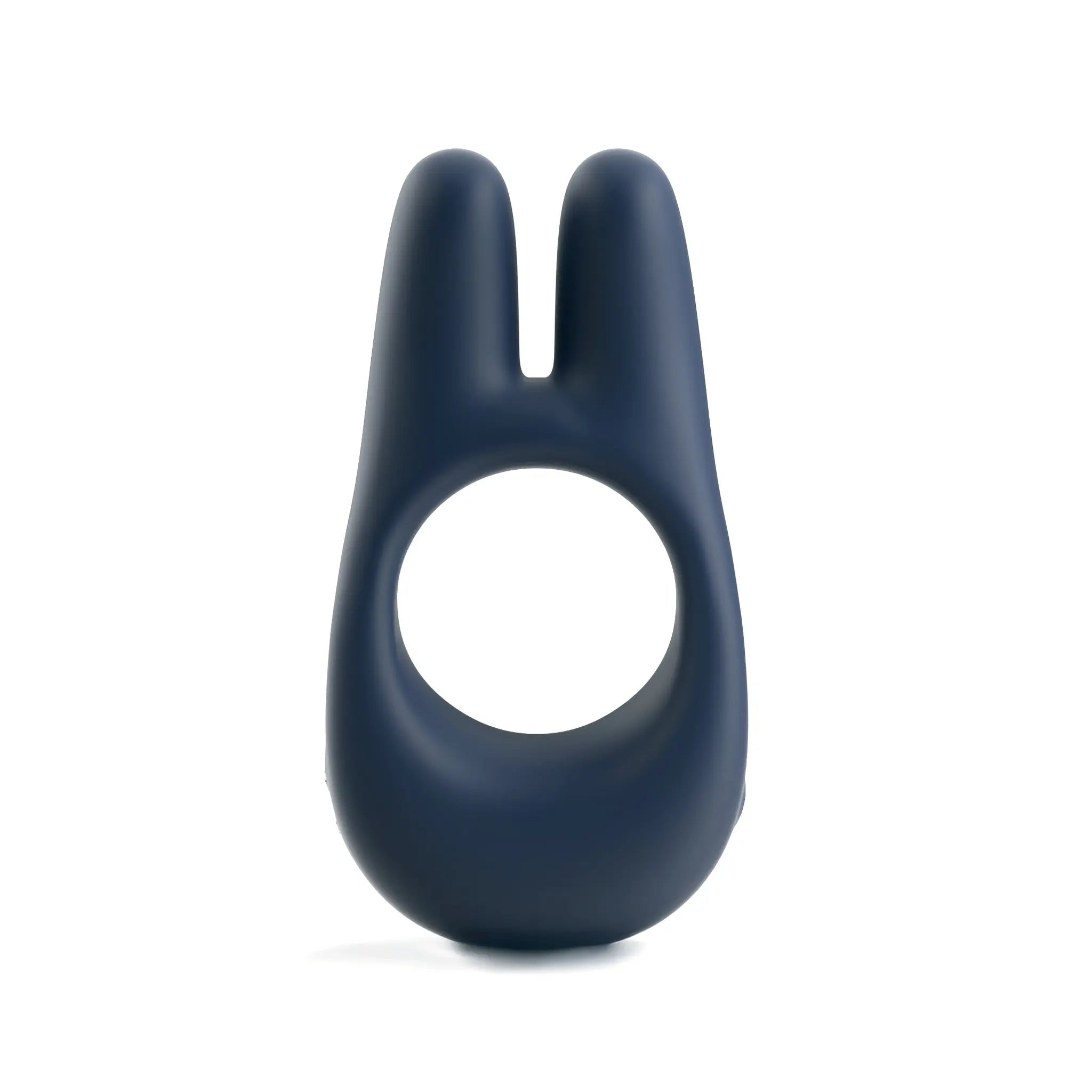Slate blue silicone vibrating ring with dual rabbit ear tips by JIMMYJANE, luxury adult brand