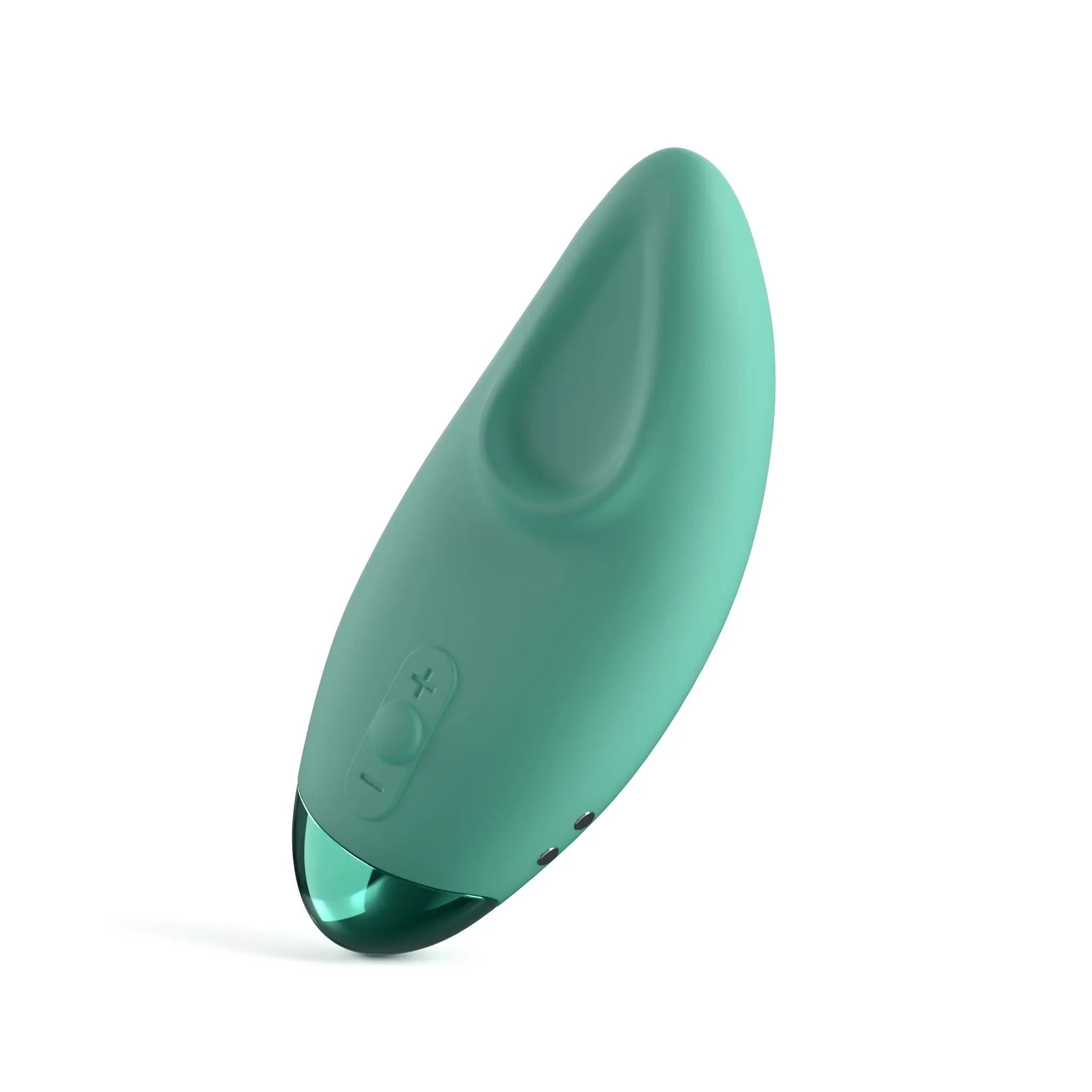 Green JIMMYJANE luxury personal wellness massager with sleek curved design on white background