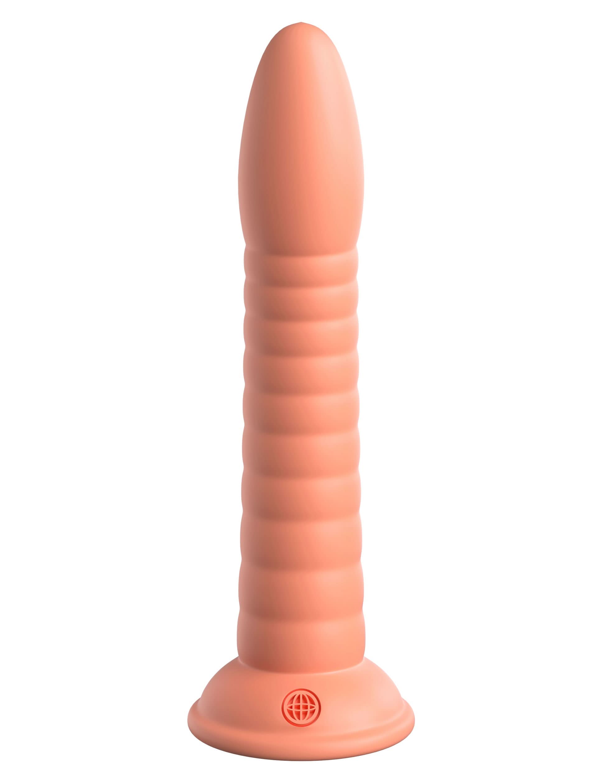 The Dillio® Platinum Wild Thing by Dillio® Platinum is a flesh-toned, ribbed platinum-cured silicone dildo with a suction cup base, shown standing upright against a white background.