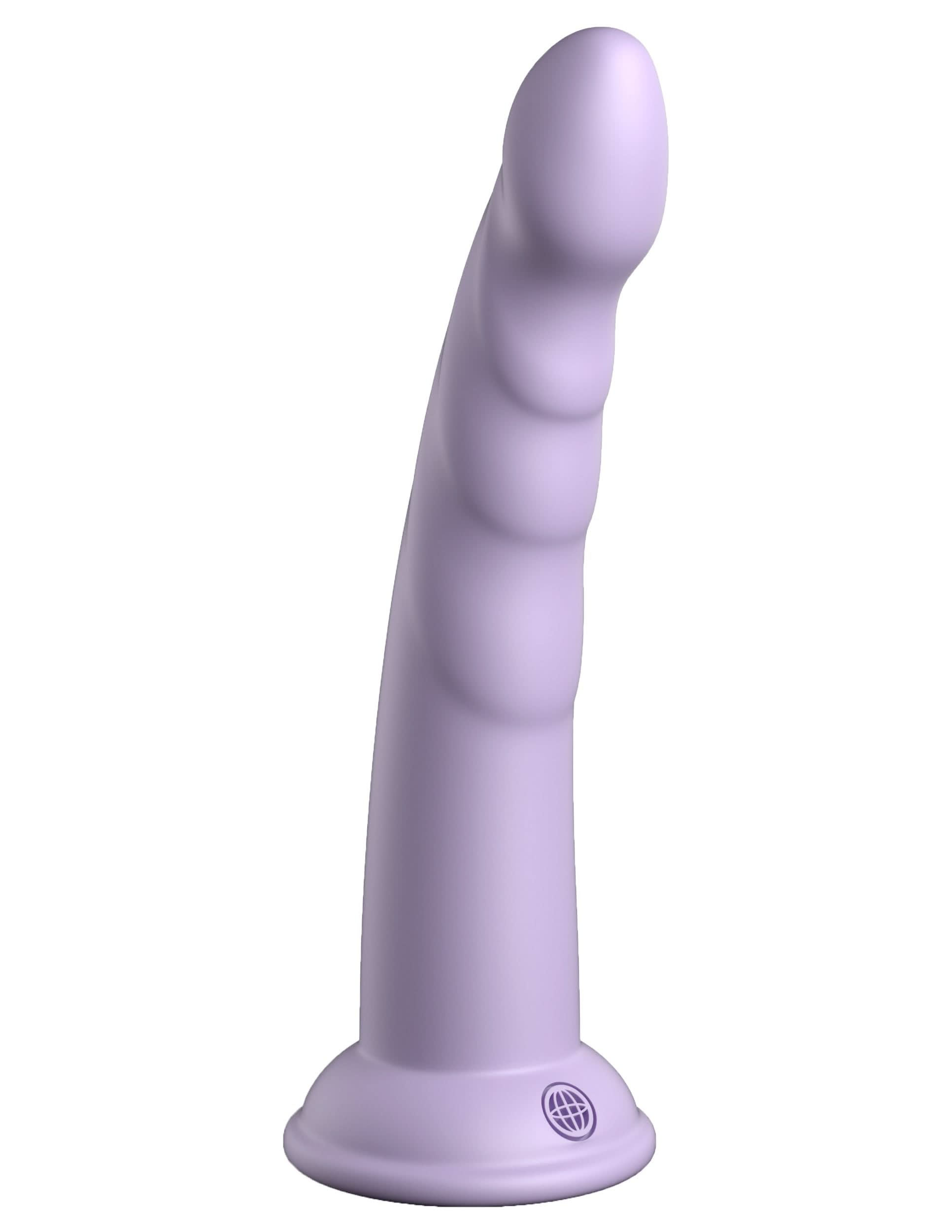 The Dillio® Platinum Slim Seven by Dillio® Platinum features a curved, textured shaft and a solid suction cup base, made from premium platinum-cured silicone.