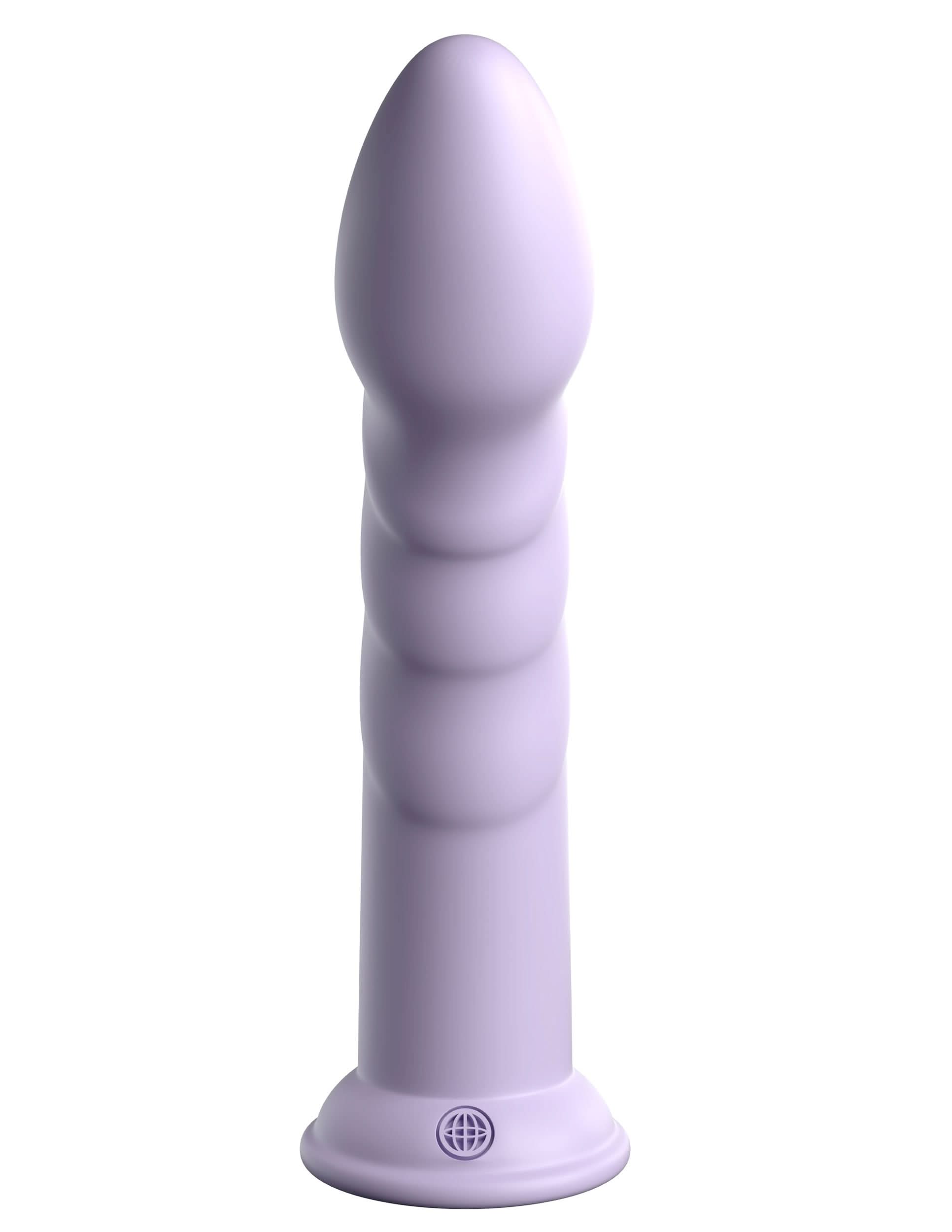 The Dillio® Platinum Super Eight by Dillio® Platinum is a light purple, ribbed dildo crafted from premium platinum-cured silicone with a rounded tip and sturdy suction cup base, designed to stand upright.