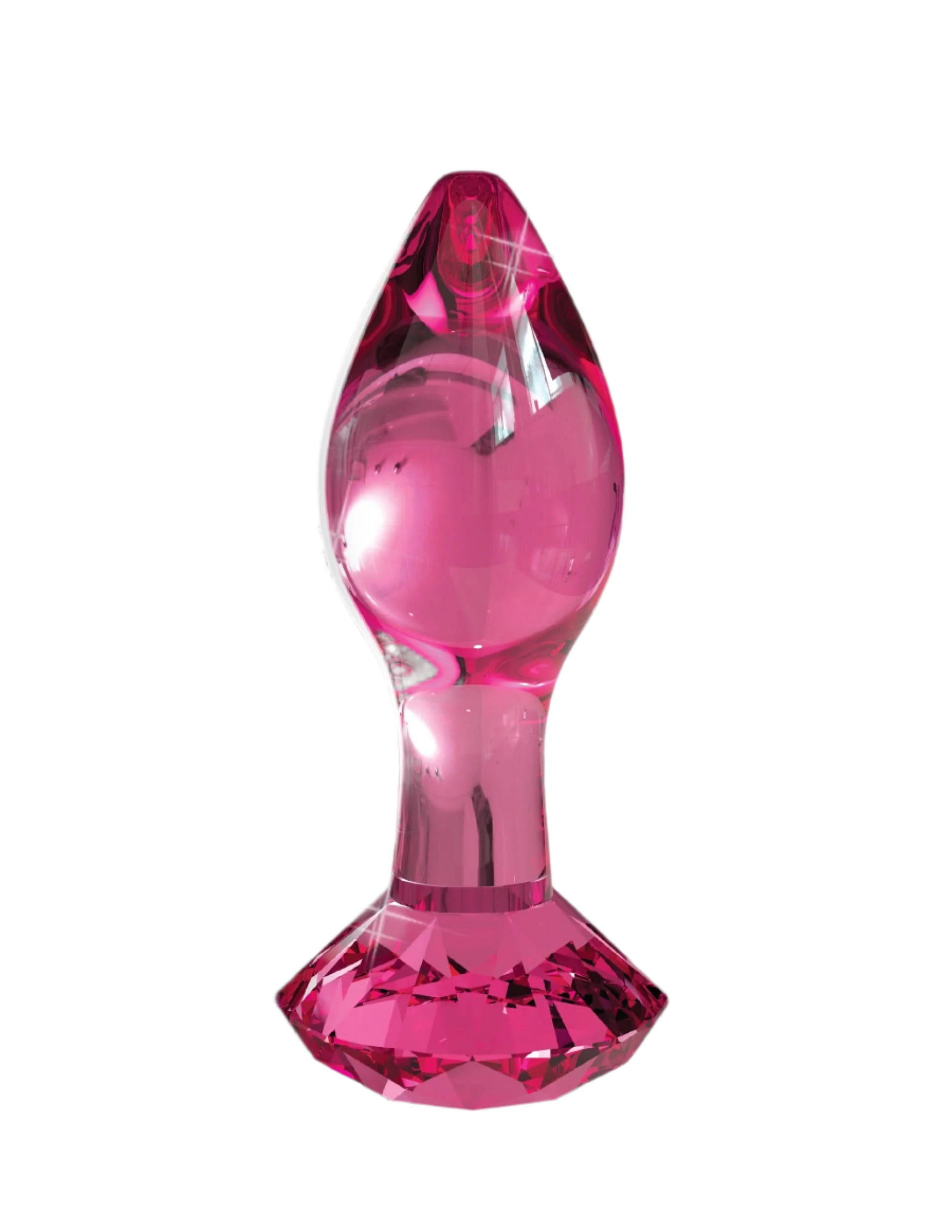 The Icicles® No. 79 by Icicles® is a hand-blown, pink glass object with a faceted base and smooth, tapered top, crafted from hypoallergenic glass for elegance and comfort.