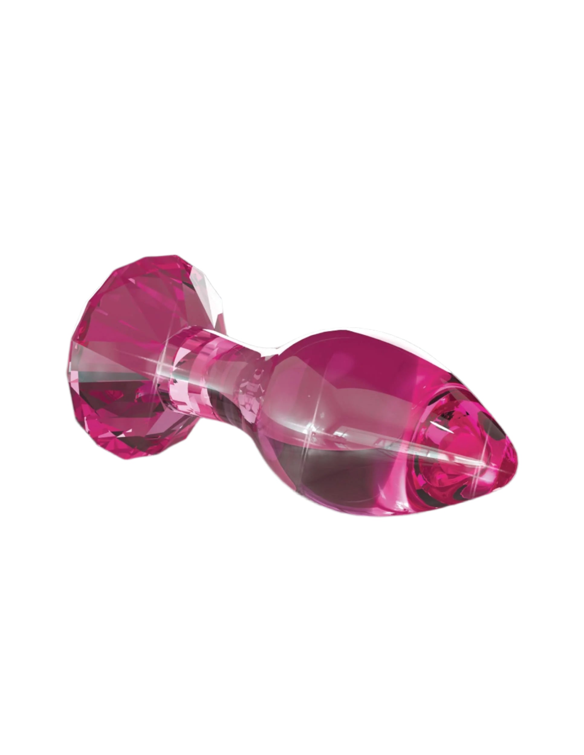 The Icicles® No. 79 by Icicles® is a pink, faceted hypoallergenic glass butt plug with a jewel-like base, displayed on a white background.