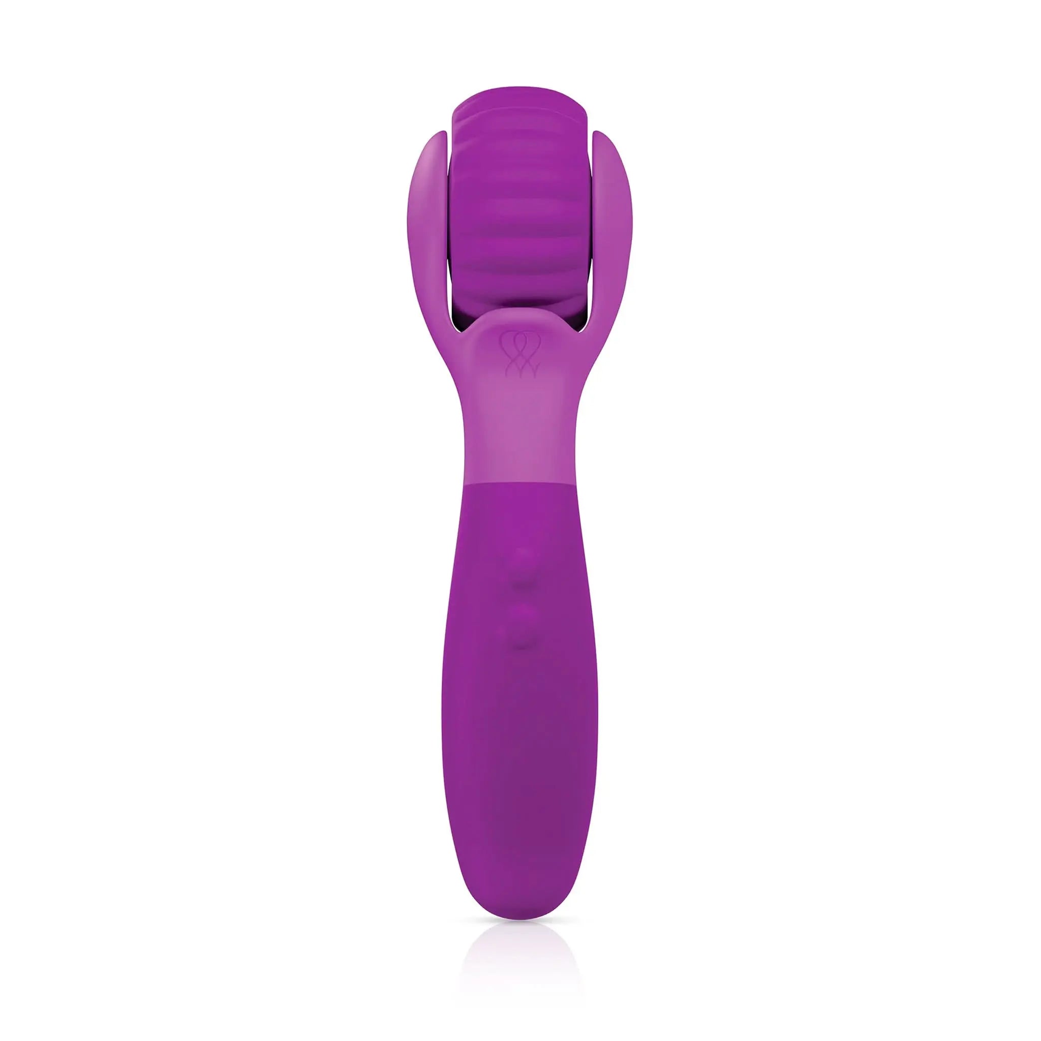 Purple JIMMYJANE luxury silicone massage roller with textured rotating head on white background