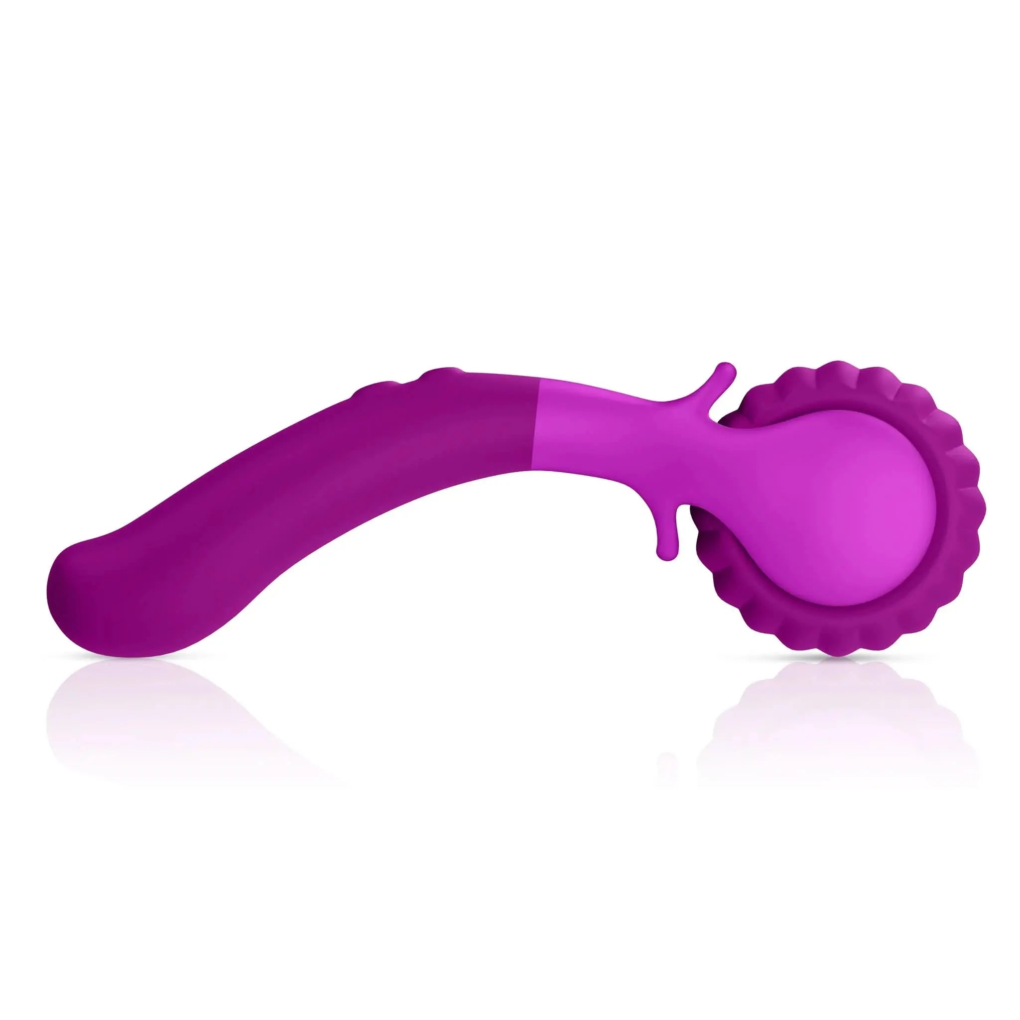 Purple premium wellness massager with curved handle and textured wheel, by JIMMYJANE