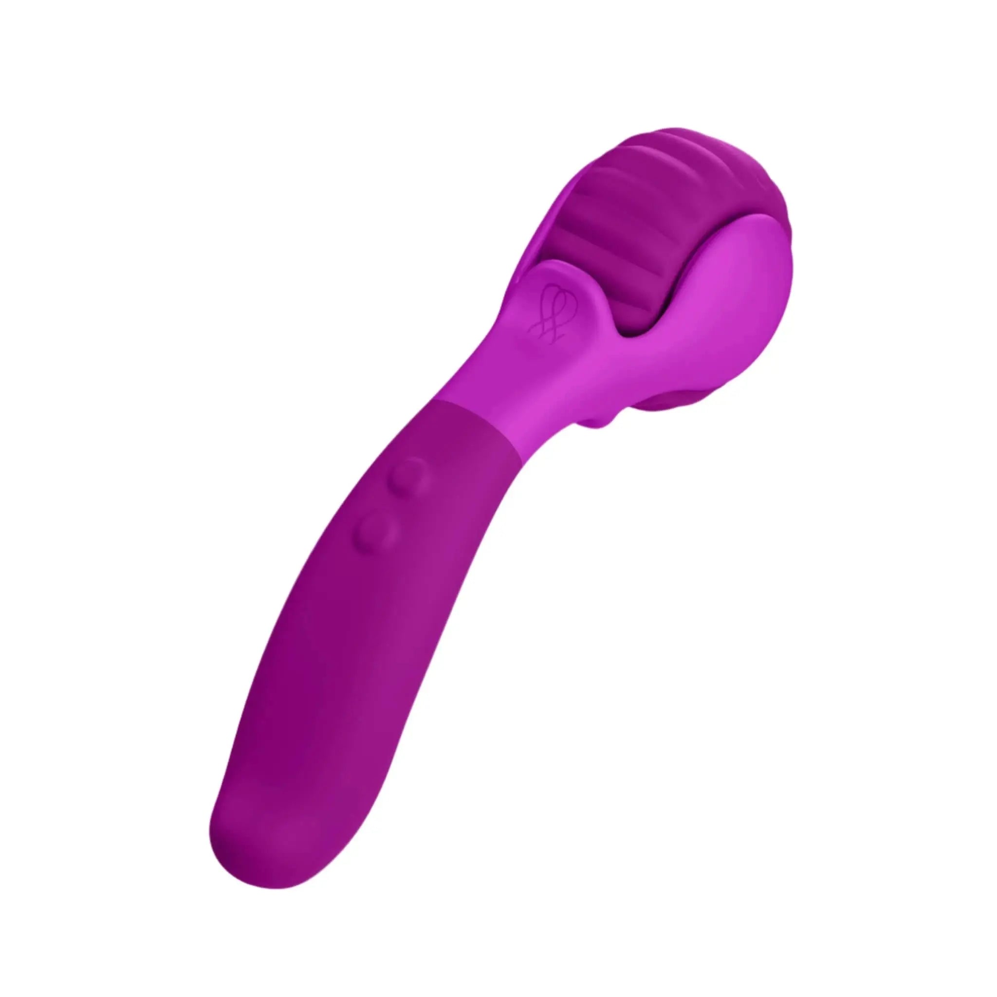 Purple handheld JIMMYJANE luxury silicone massage roller on white background