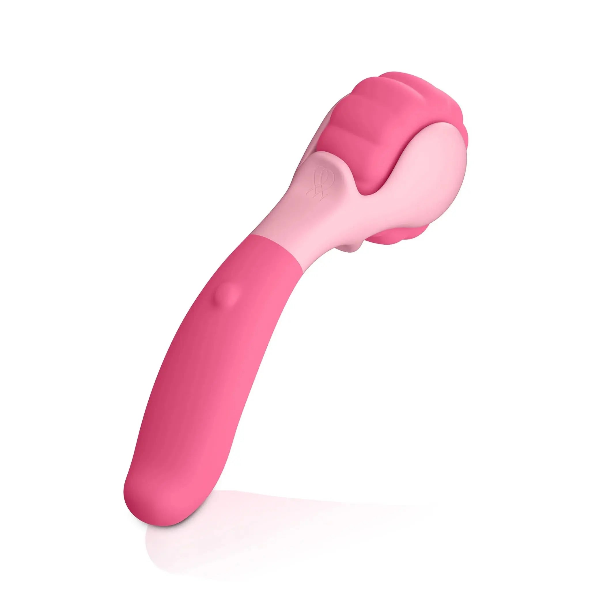 Pink silicone luxury massager by JIMMYJANE with textured rounded head on white background