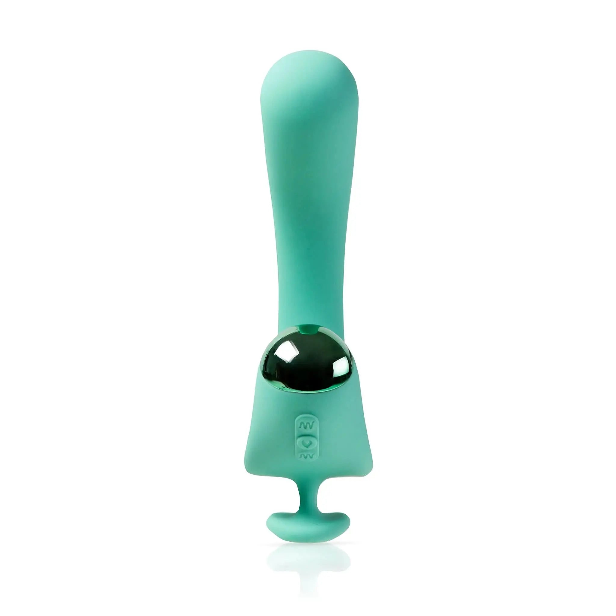 Aqua green luxury personal massager by JIMMYJANE, sleek high-end design on white background.