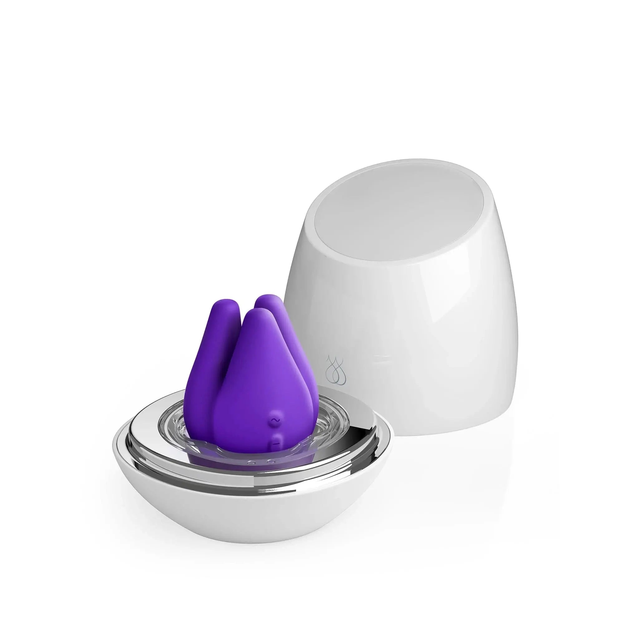 JIMMYJANE luxury purple silicone personal massager with sleek white charging base