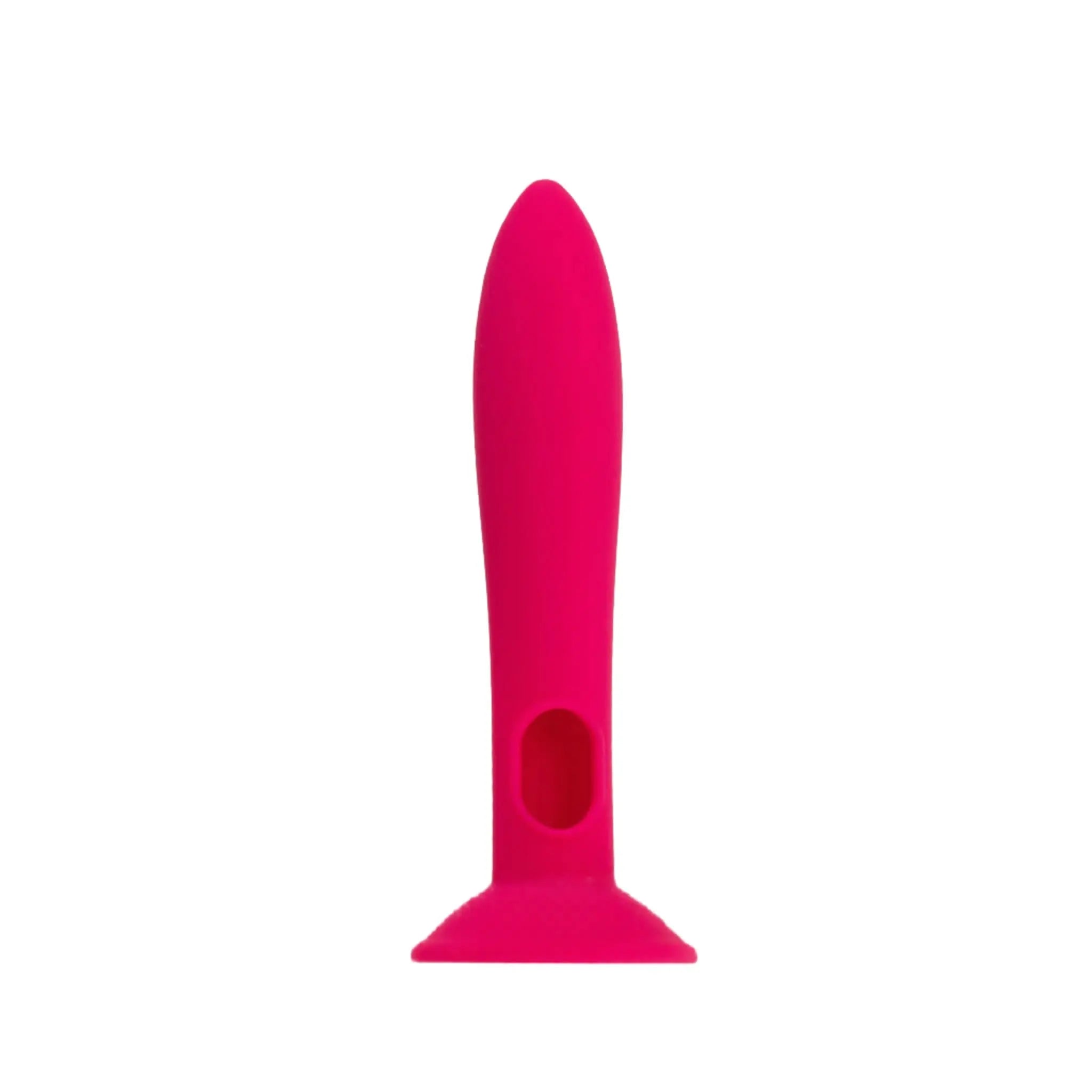 Pink silicone luxury pleasure toy with suction base from JIMMYJANE on white background