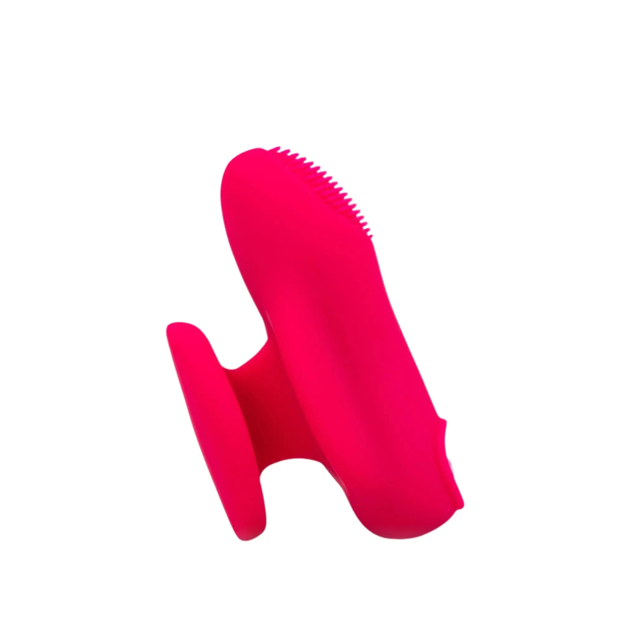 Bright pink luxury silicone personal massager with textured tip, on white background