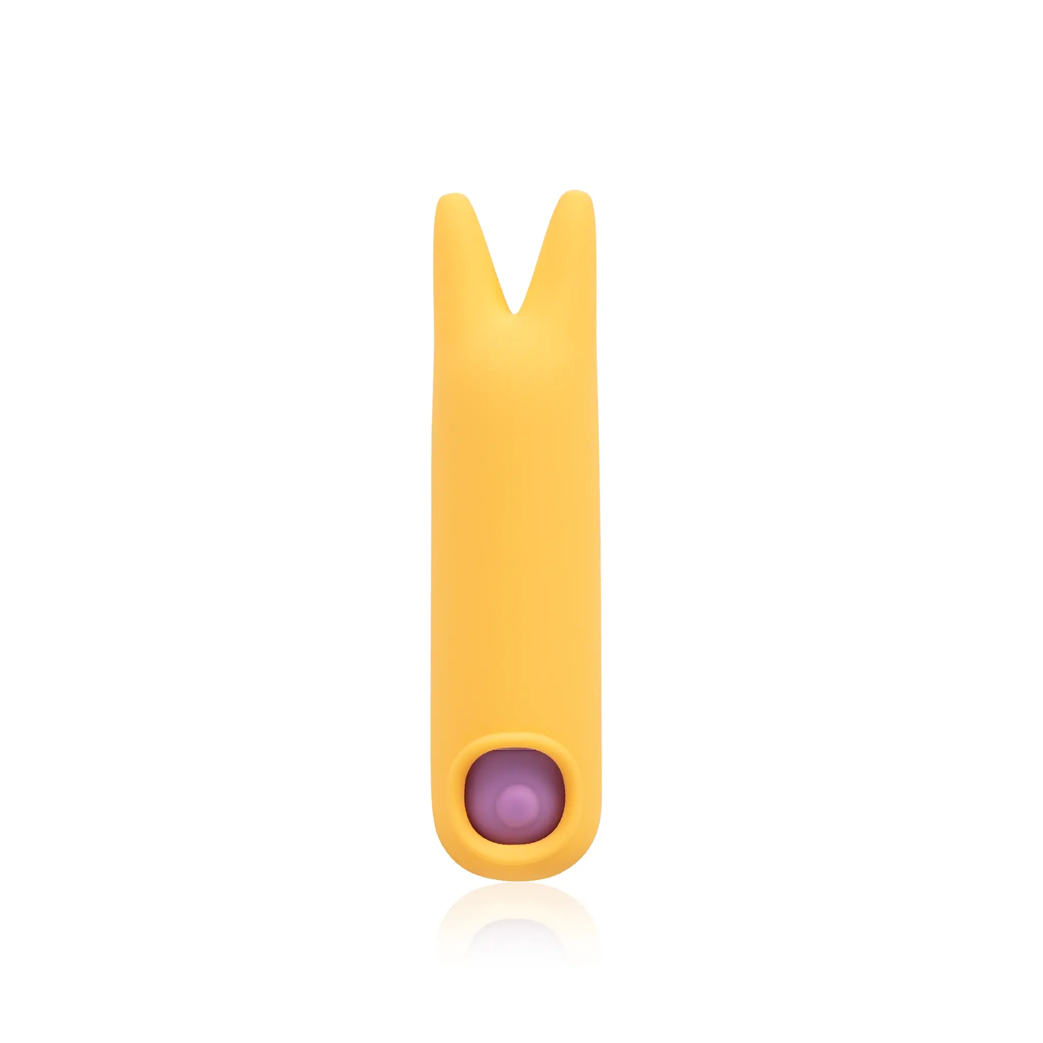 Yellow silicone JIMMYJANE luxury massager with dual tips on white background