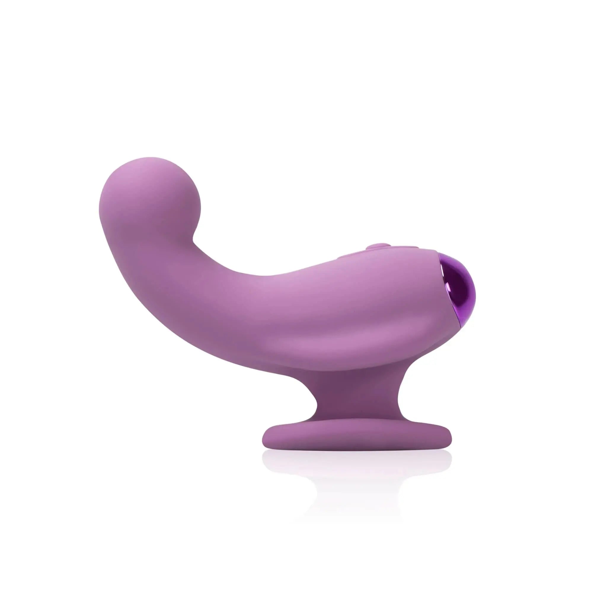Purple luxury JIMMYJANE wellness massager on white background, ergonomic curved design