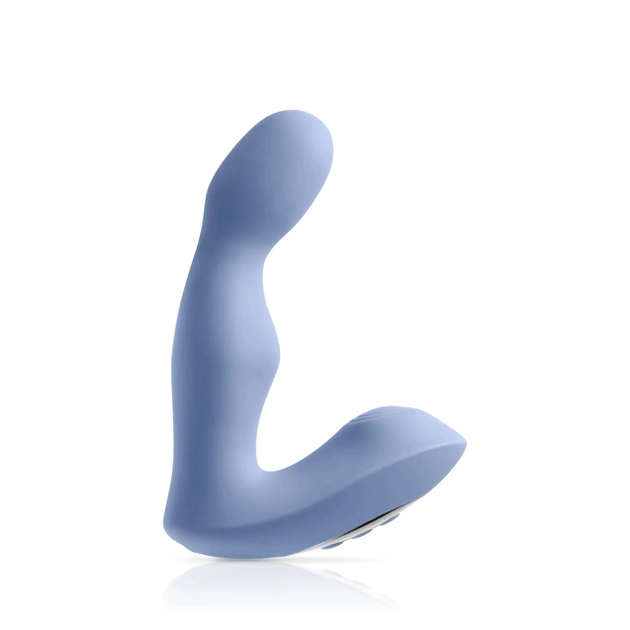 Curved blue luxury silicone massager by JIMMYJANE on white background