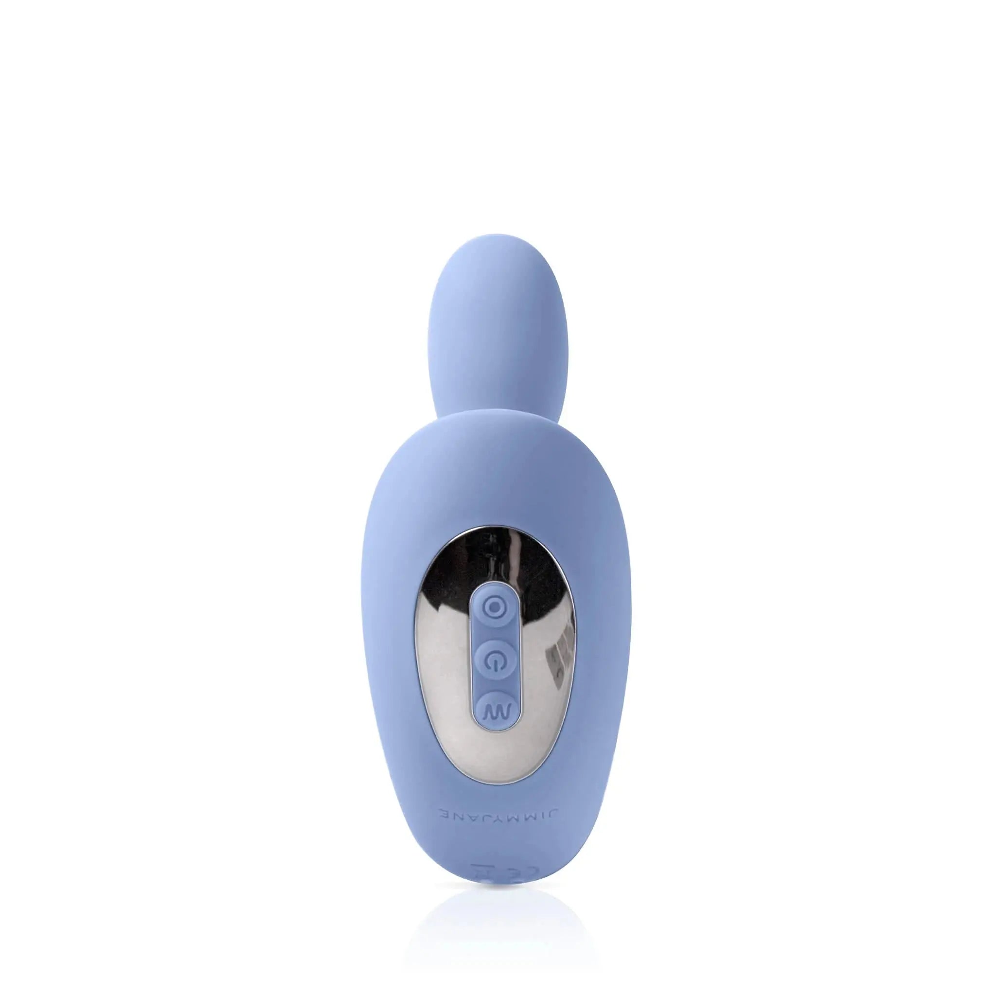 Blue luxury silicone personal massager with chrome accent and control buttons by JIMMYJANE