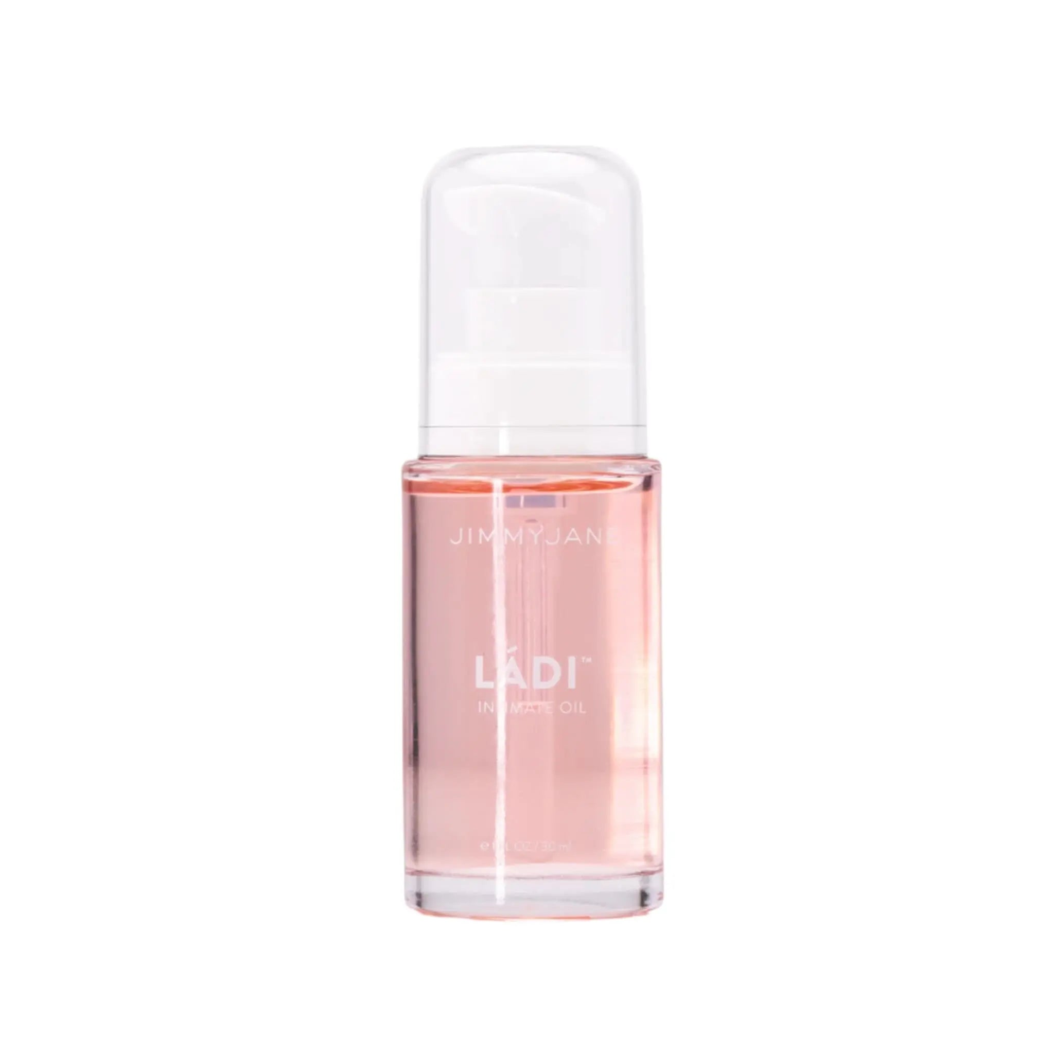 JIMMYJANE LÁDI intimate oil in clear bottle with pink liquid, luxury personal care product