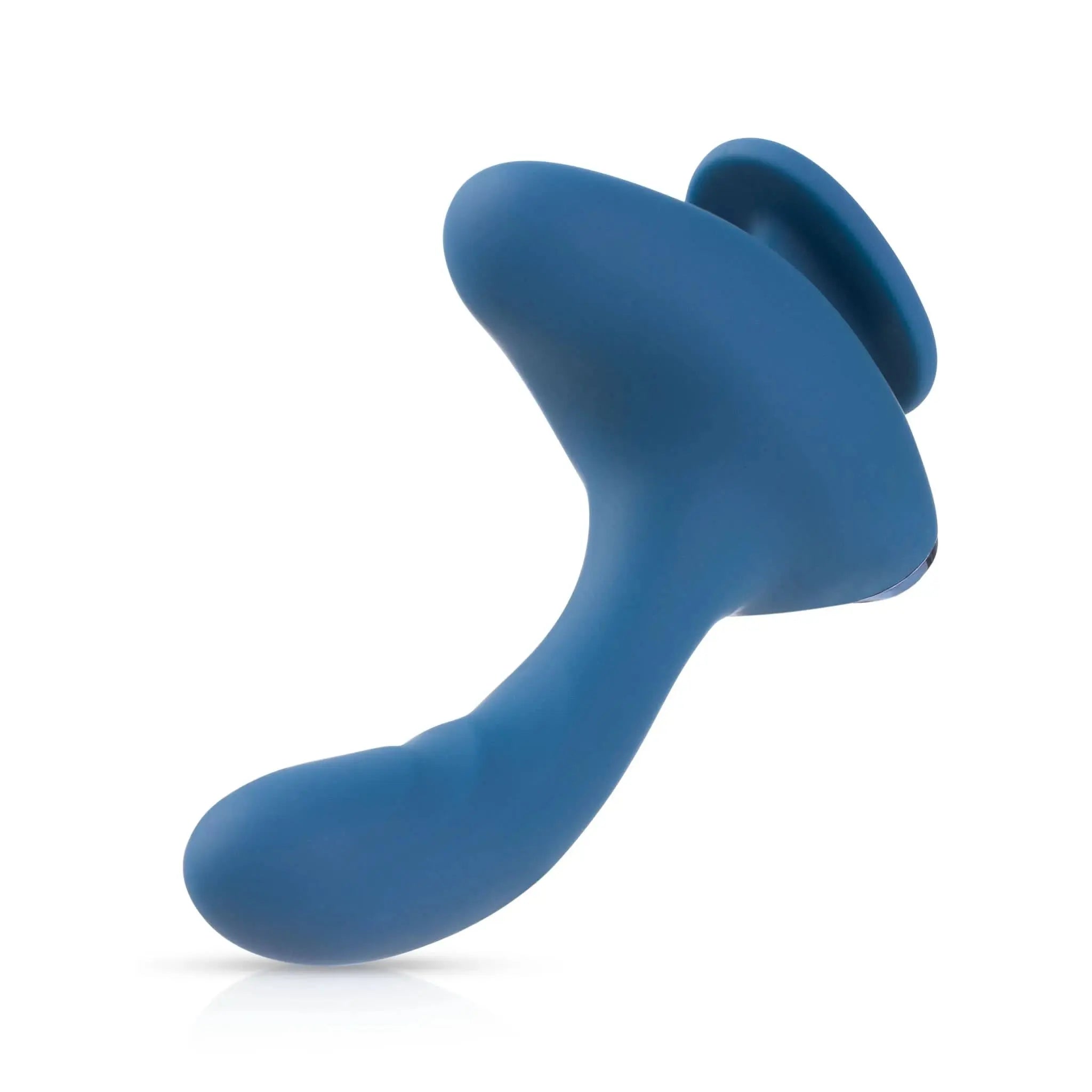 Blue silicone personal massager by JIMMYJANE on white background, ergonomic design