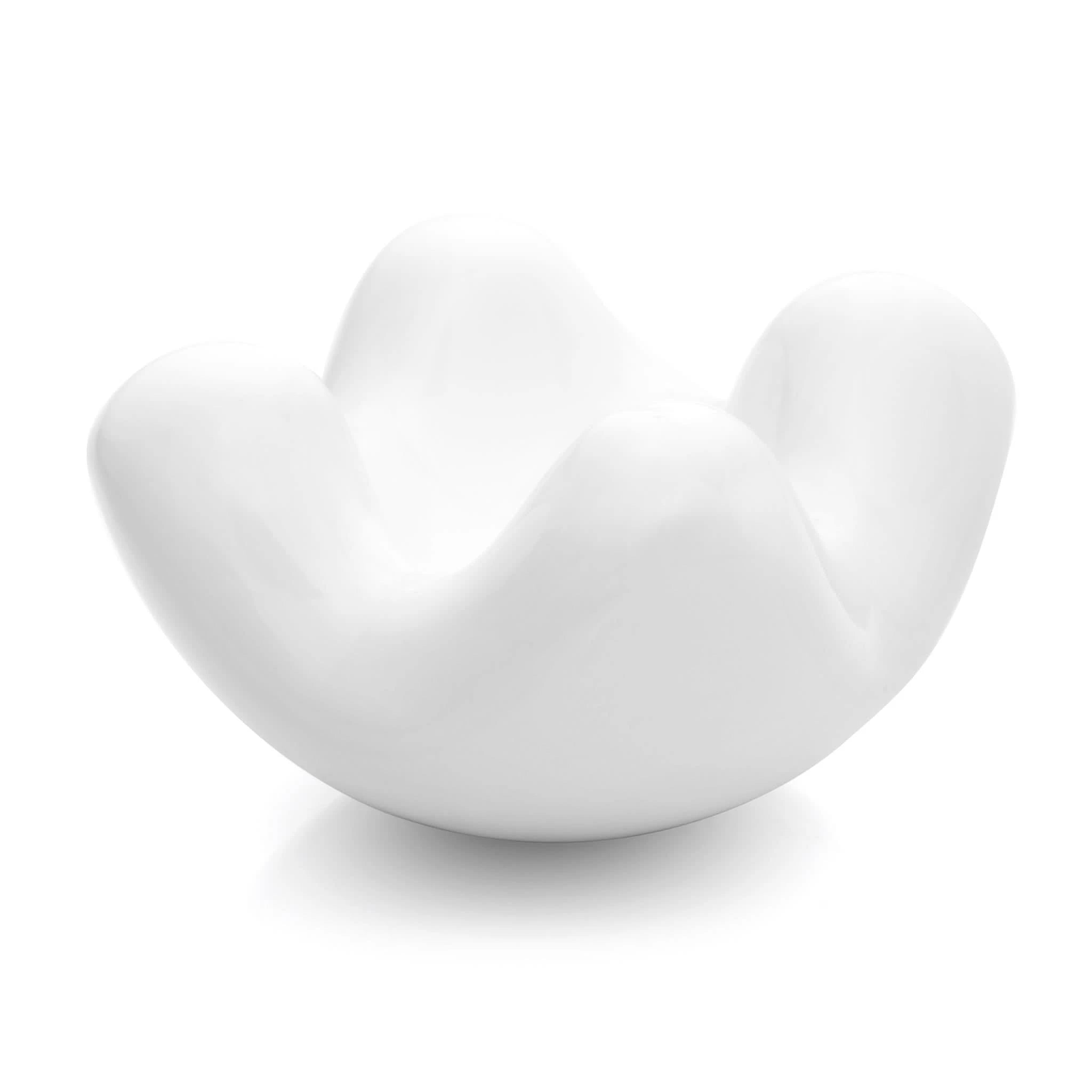 The JIMMYJANE® Contour White Ceramic Massage Stone features a wavy, sculptural design with an ergonomic shape and smooth finish, shown on a plain white background.