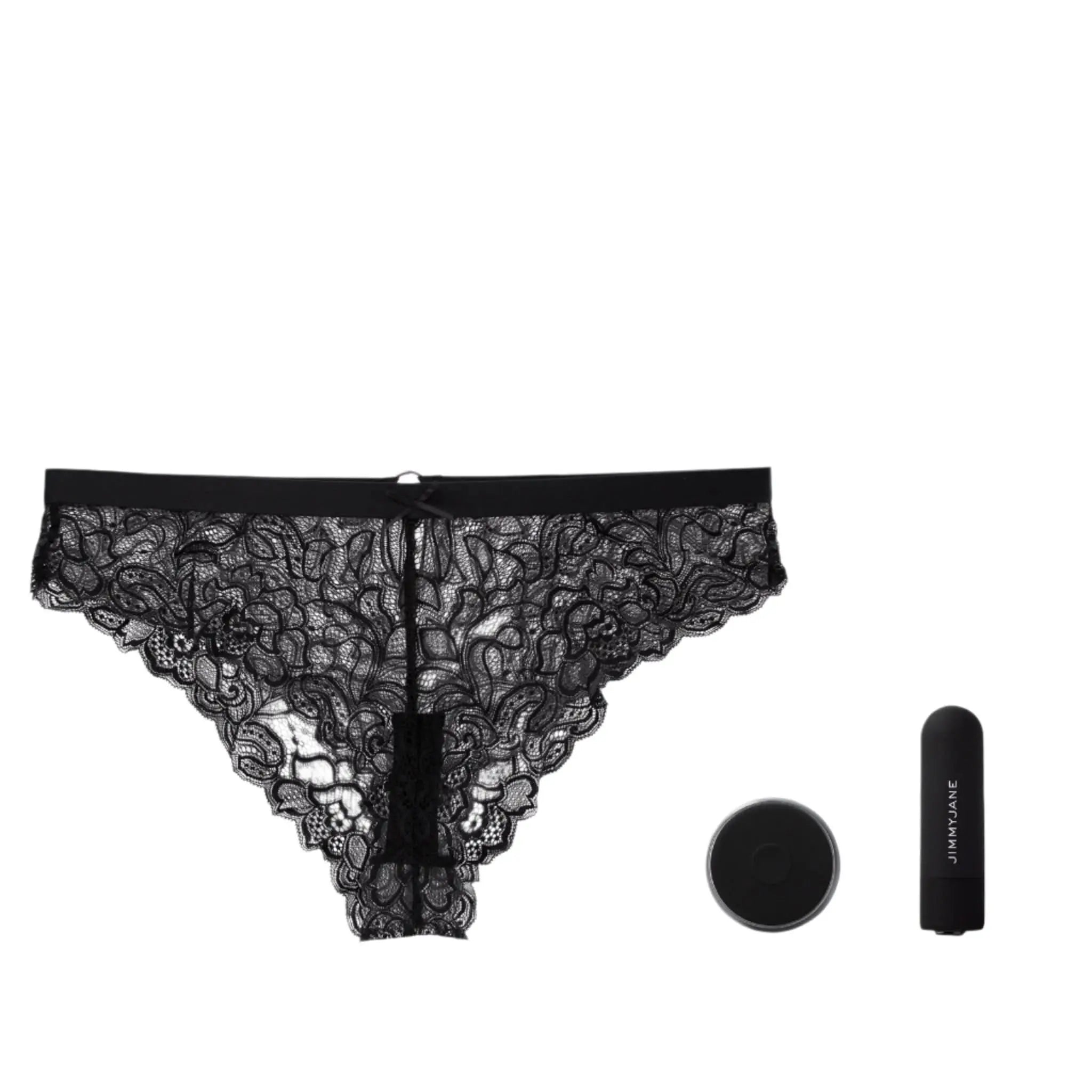 JIMMYJANE luxury black lace underwear set with wireless remote and branded device