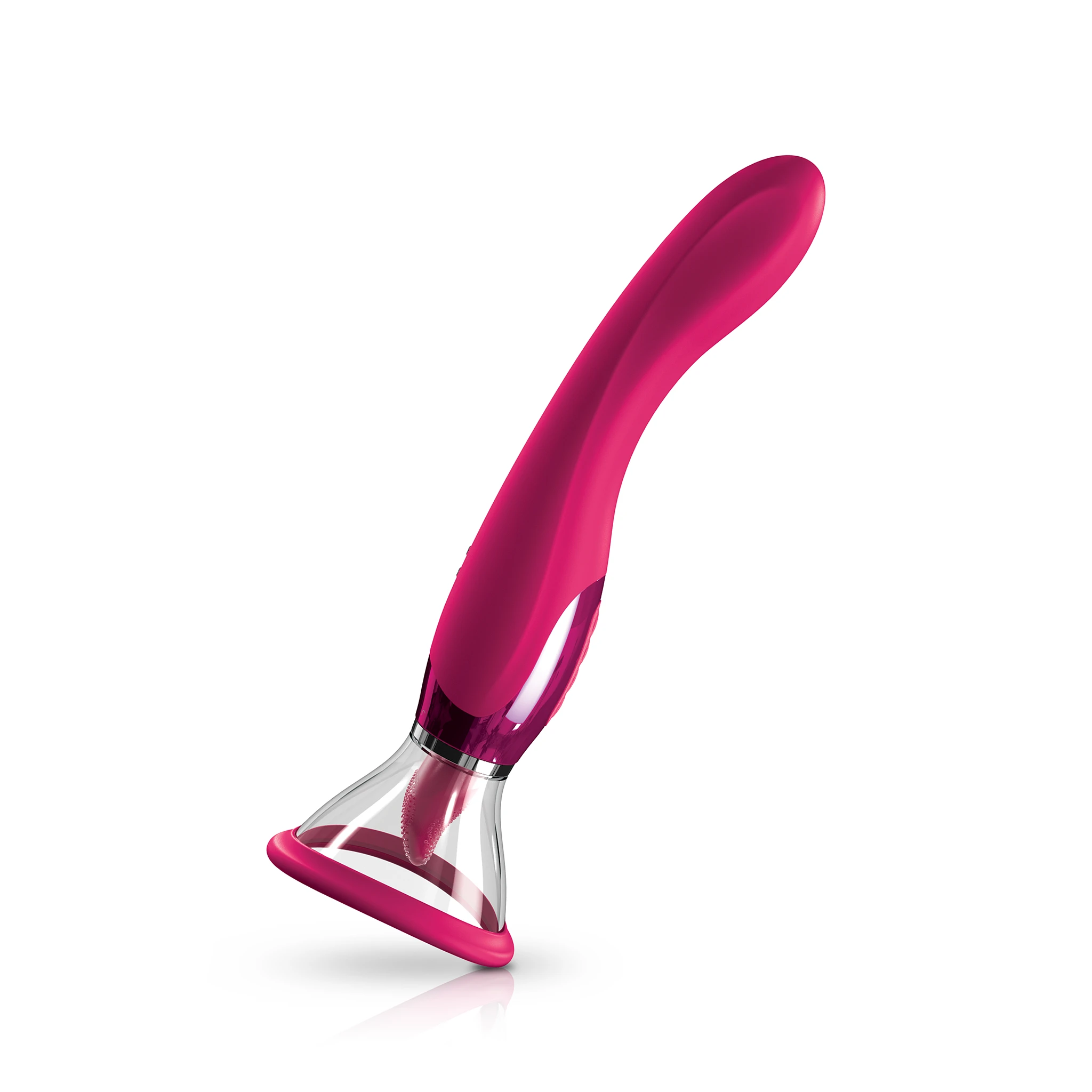 The JIMMYJANE® Apex® is a pink silicone personal massager with a curved handle and clear suction base for G-spot stimulation, shown against a white background.