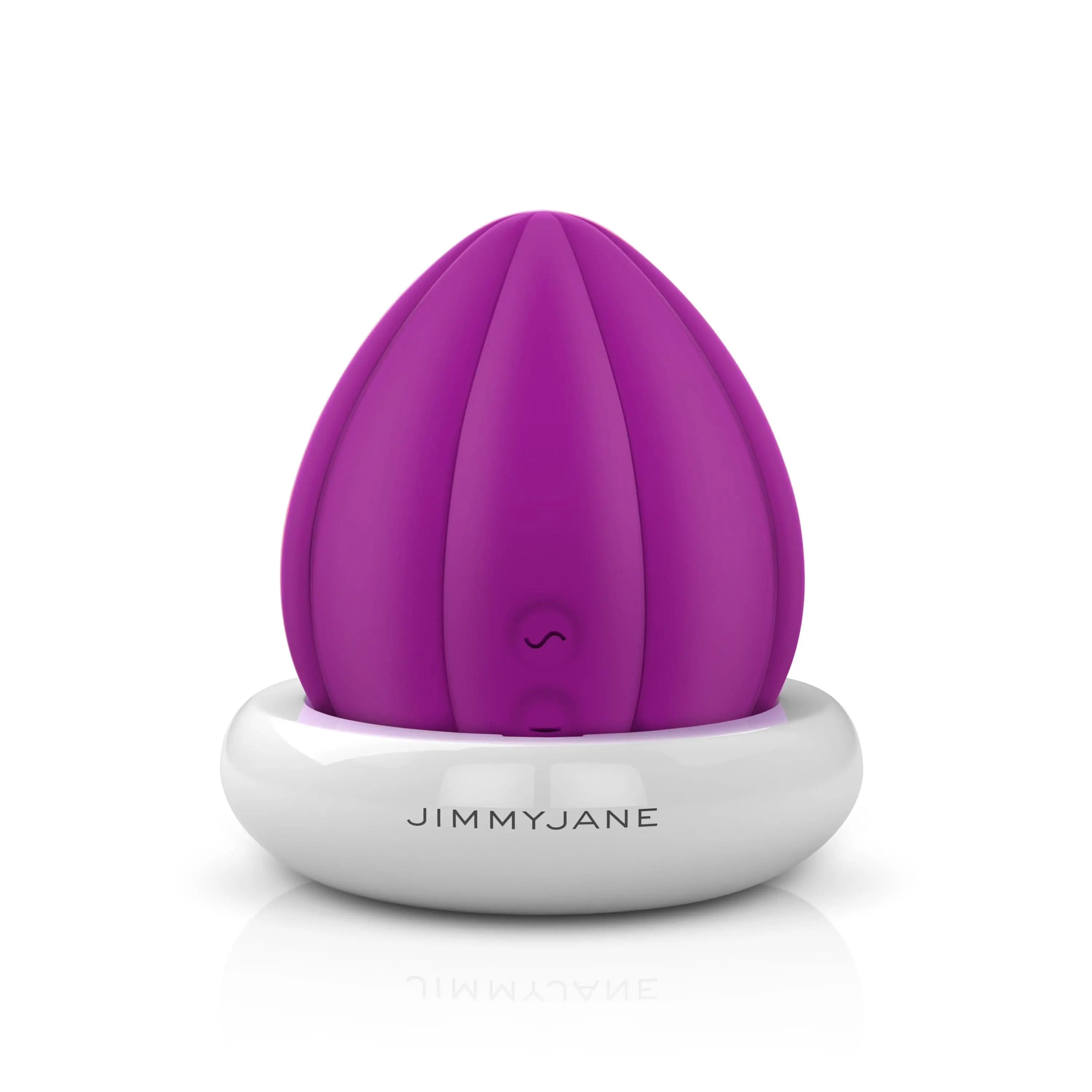 Purple JIMMYJANE luxury personal massager on white charging base, product display