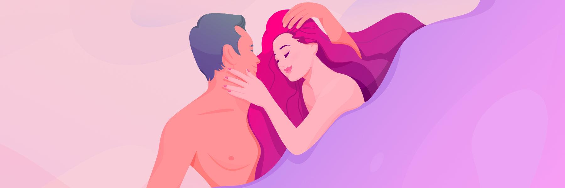 Illustrated couple in bed, embracing, with pastel tones, promoting JIMMYJANE luxury lifestyle