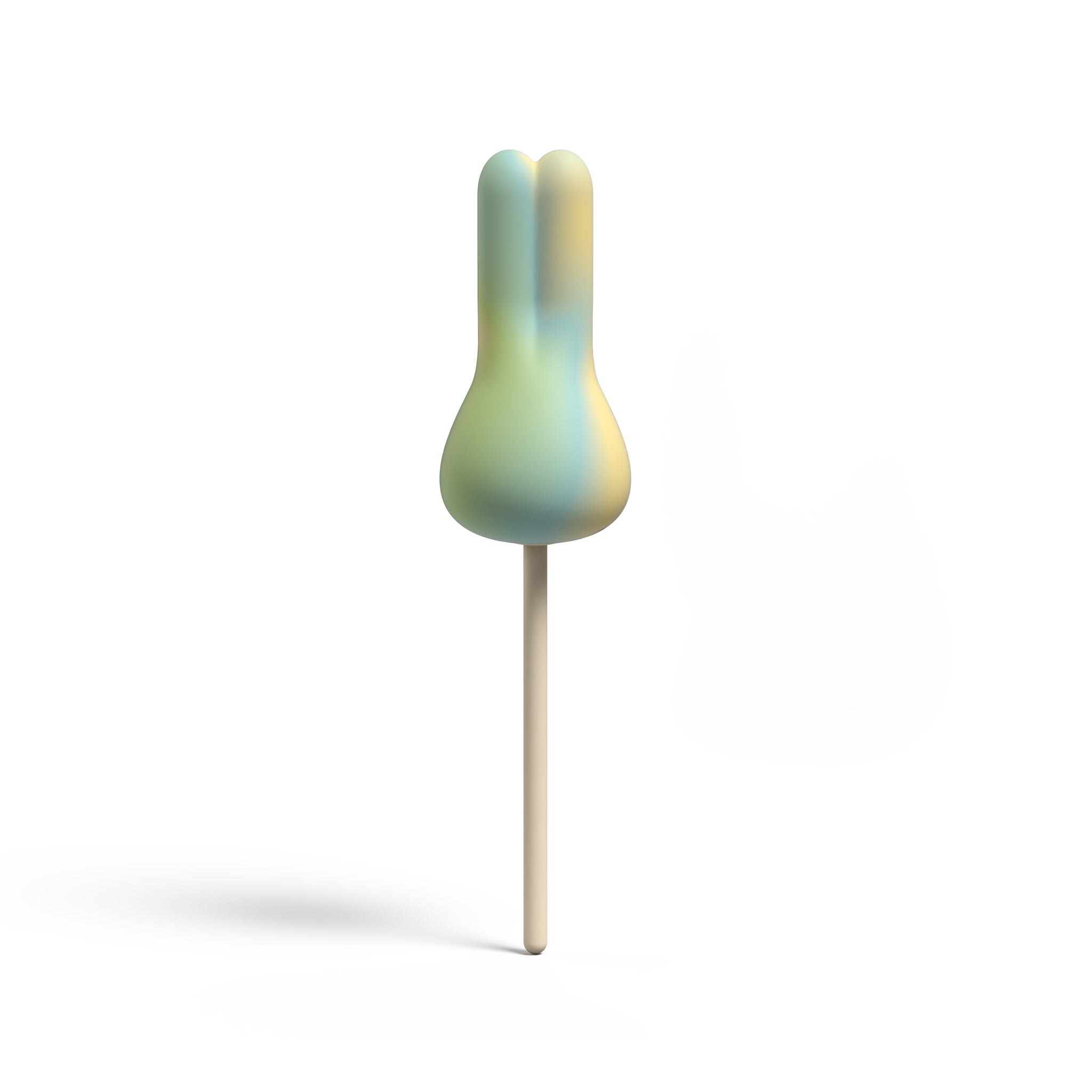 Pastel-colored ice cream on a stick against a white background