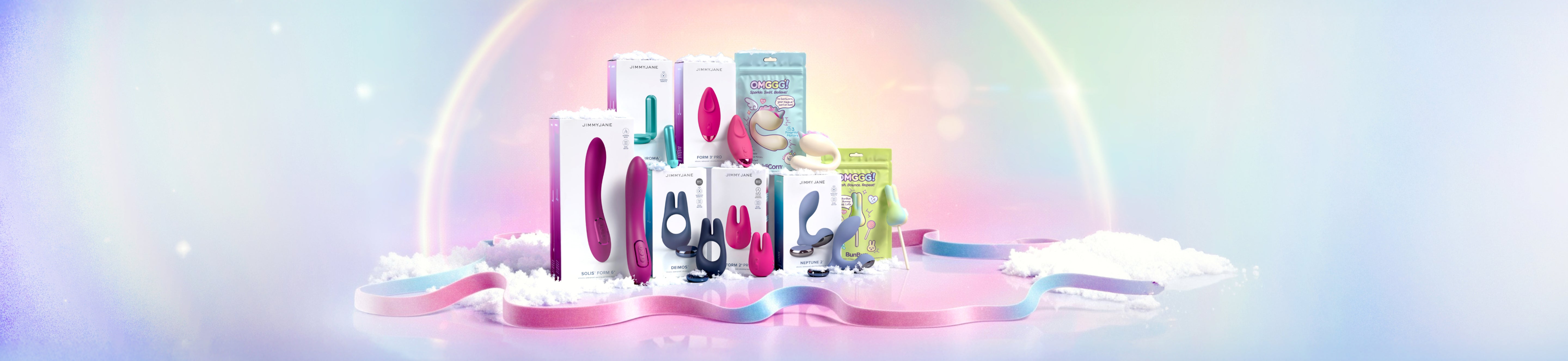 Set of skincare products on a colorful, abstract background