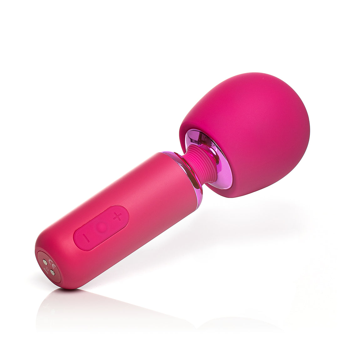 Front facing angled 7 inch clitoral and full body massage wand pink coral