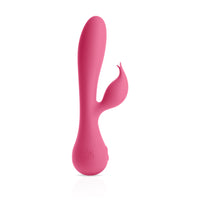Side shot of pink vibrating rabbit that has heating
