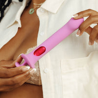Couple Holding the Bullet vibrator with the grip purple vibrator sleeve