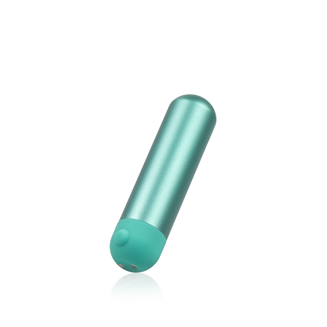 Mini bullet vibrator in the green color, diagonal position teal