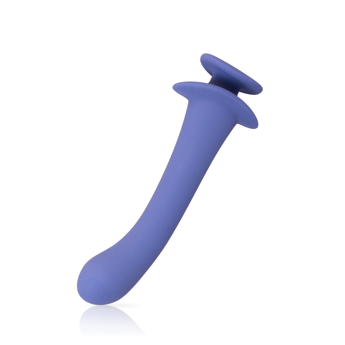 Downward facing side-angled curved silicone dildo with finger holder midnight blue