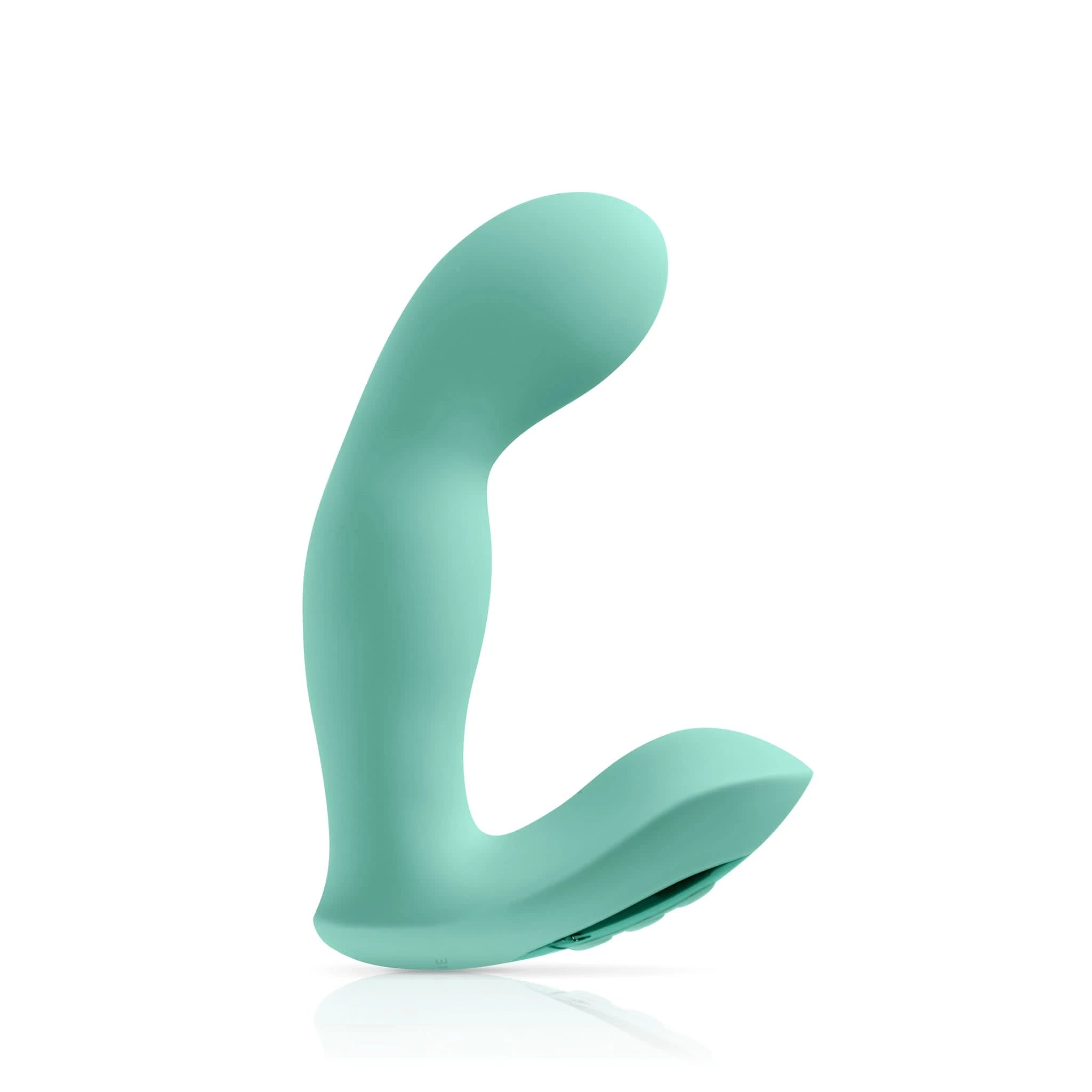 The JIMMYJANE® Pulsus™ G-Spot is a light teal, L-shaped vibrator with a curved design and dual motors for targeted g-spot pleasure, shown on a white background.
