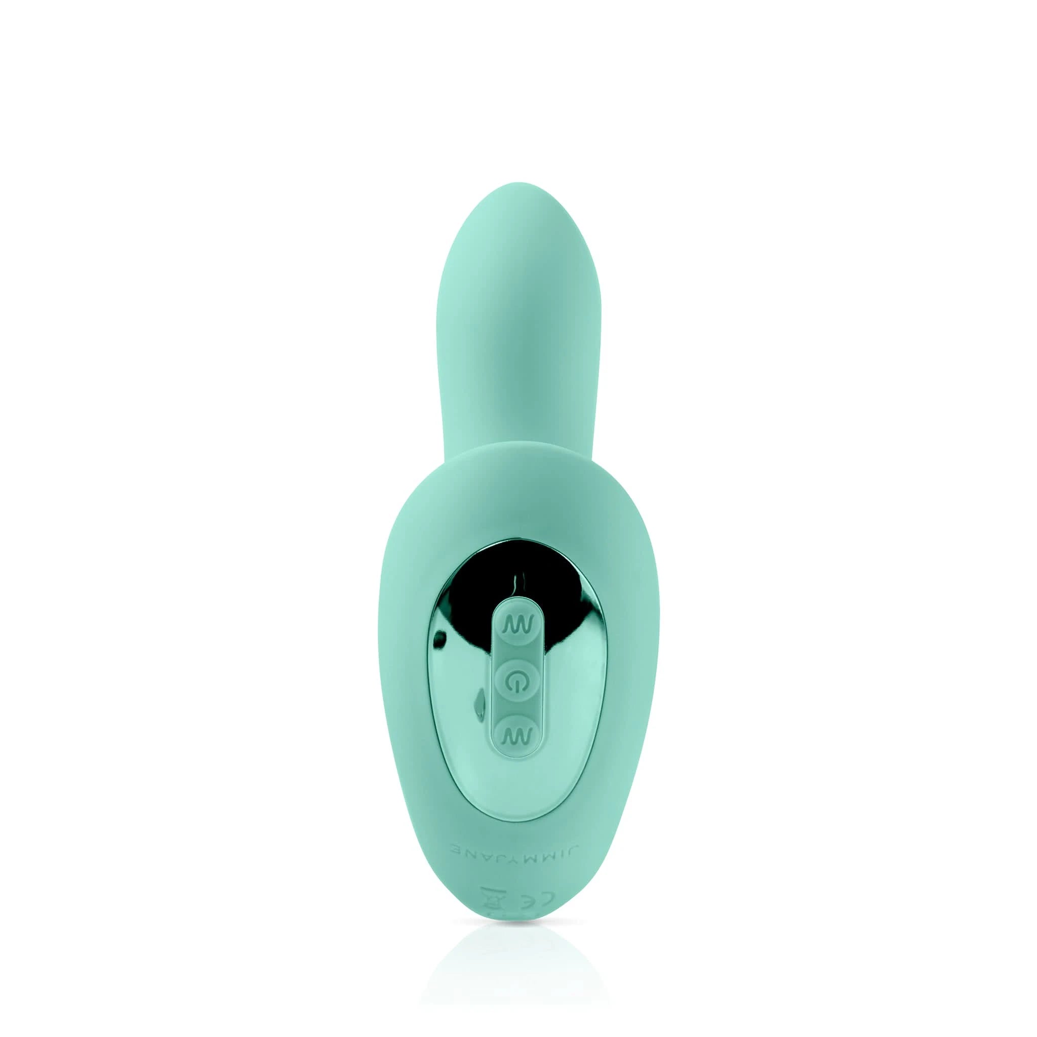 The JIMMYJANE® Pulsus™ G-Spot is a teal silicone vibrator with dual motors, control buttons, and a shiny metallic accent on the front.