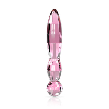 Front facing bottom-up 8 inch borosilicate glass dildo pink
