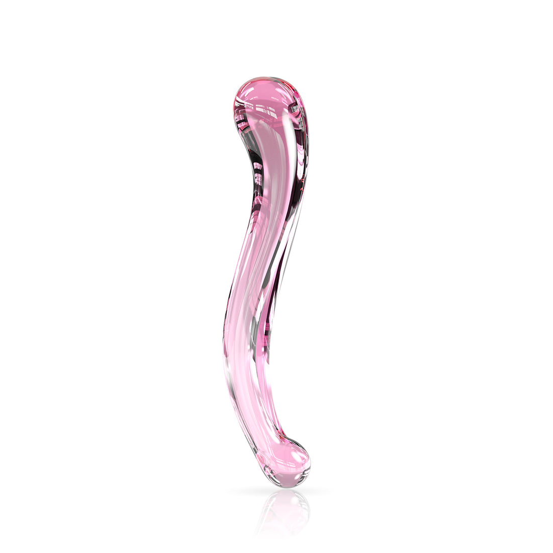 Front-facing angled curved borosilicate glass dildo pink