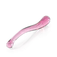Top-facing angled curved borosilicate glass dildo pink