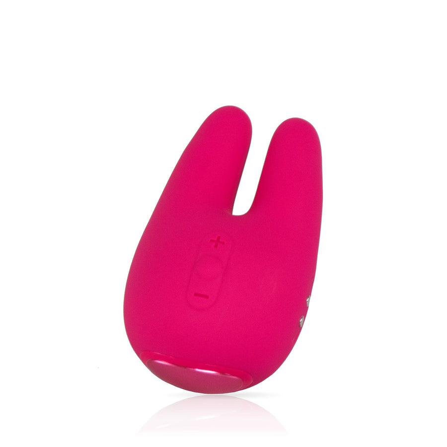 Angle front facing two prong clitoral vibrator in pink #pink