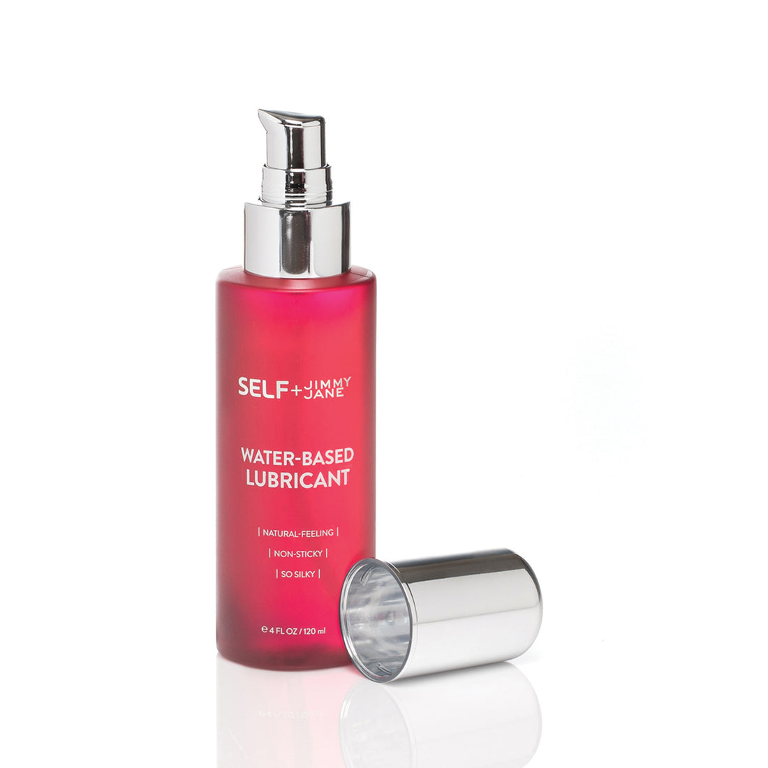Self + Jimmyjane water-based personal lubricant in a red bottle Font facing
