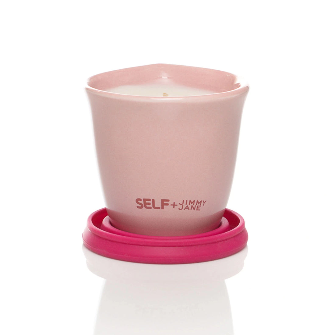 Self + Jimmyjane Seaside Neroli scented massage oil candle with burgundy base Front facing view