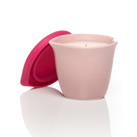 Self + Jimmyjane Seaside Neroli scented massage oil candle with burgundy base Front facing view