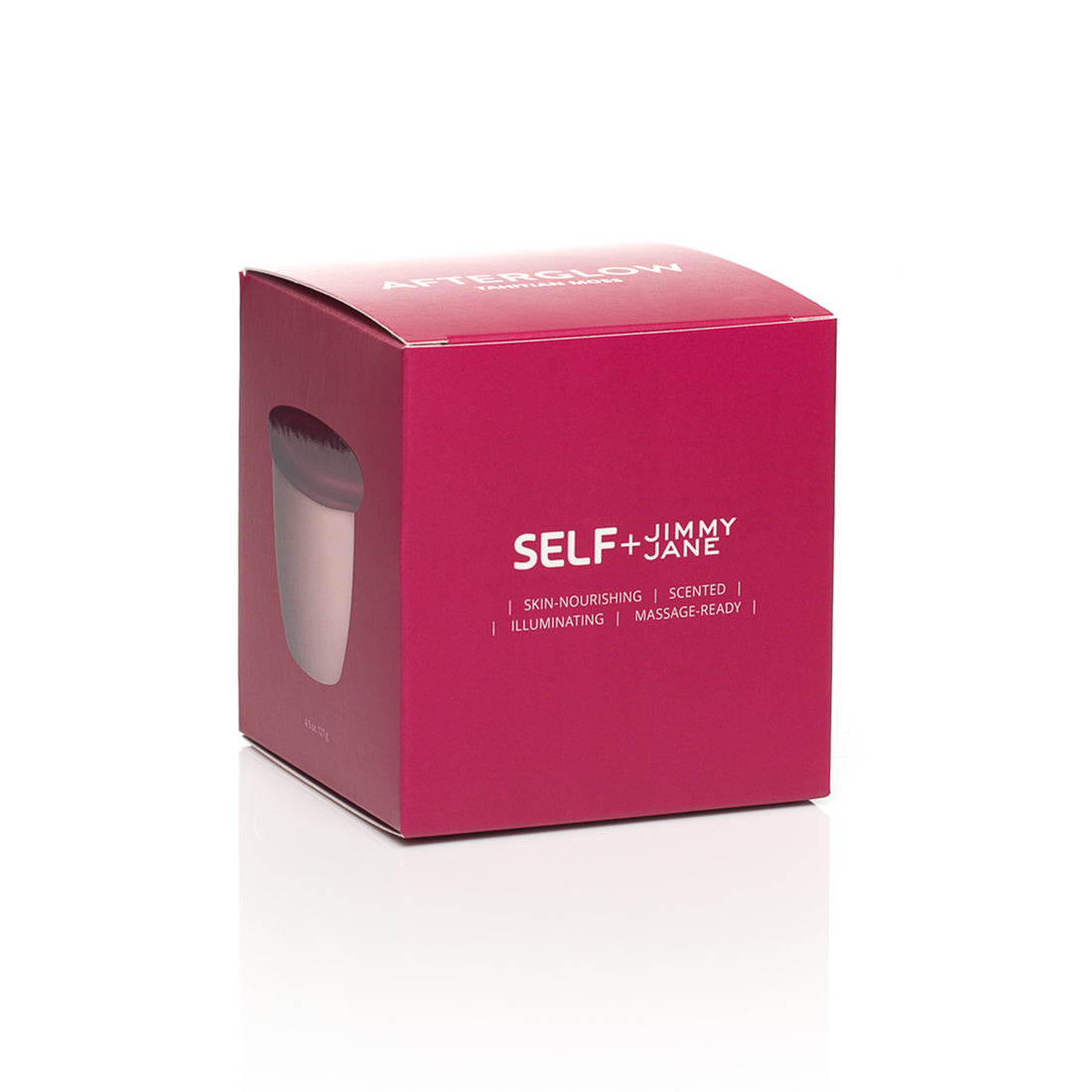 Self + Jimmyjane Tahitian Moss scented massage oil candle packaging