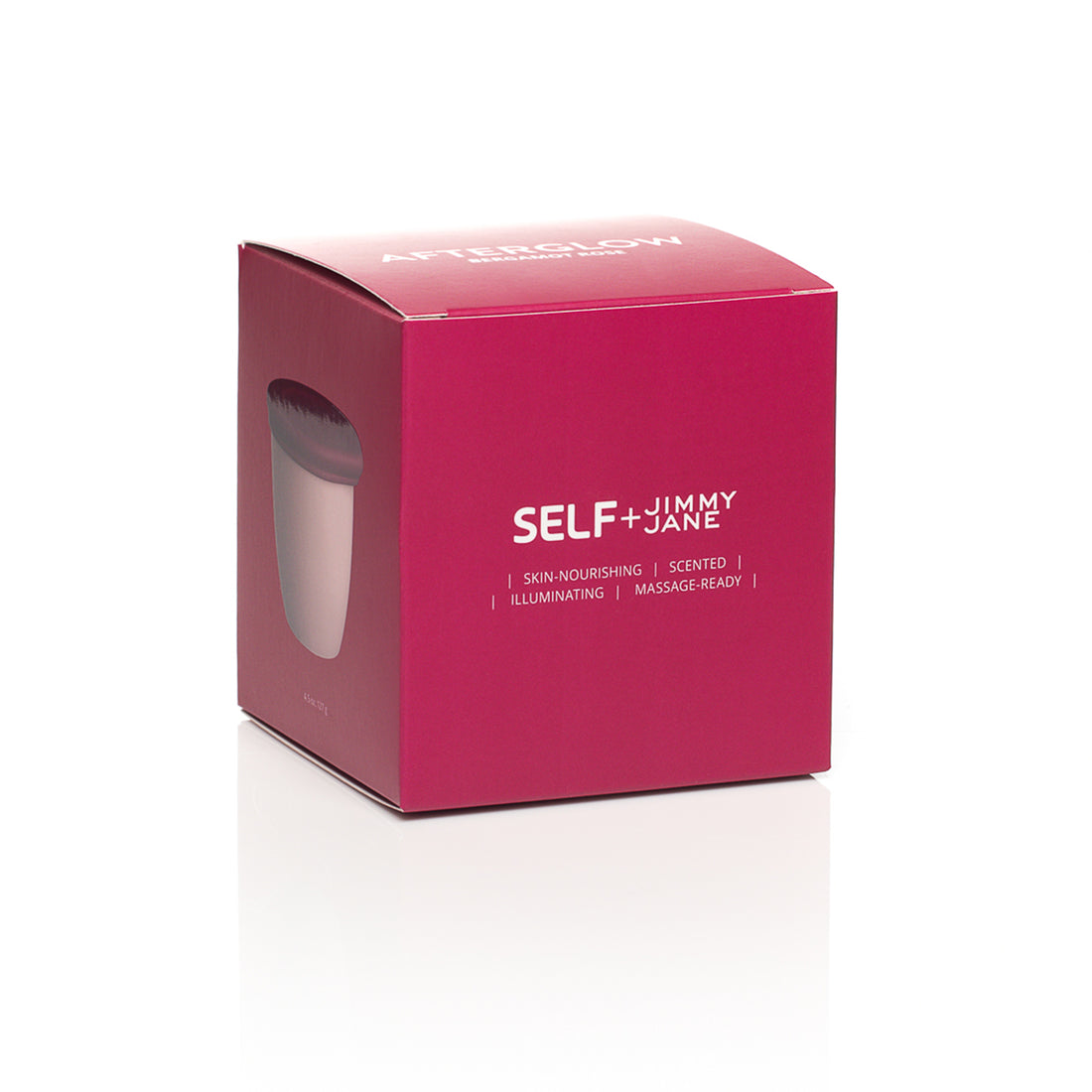 Self + Jimmyjane bergamot rose scented massage oil candle packaging